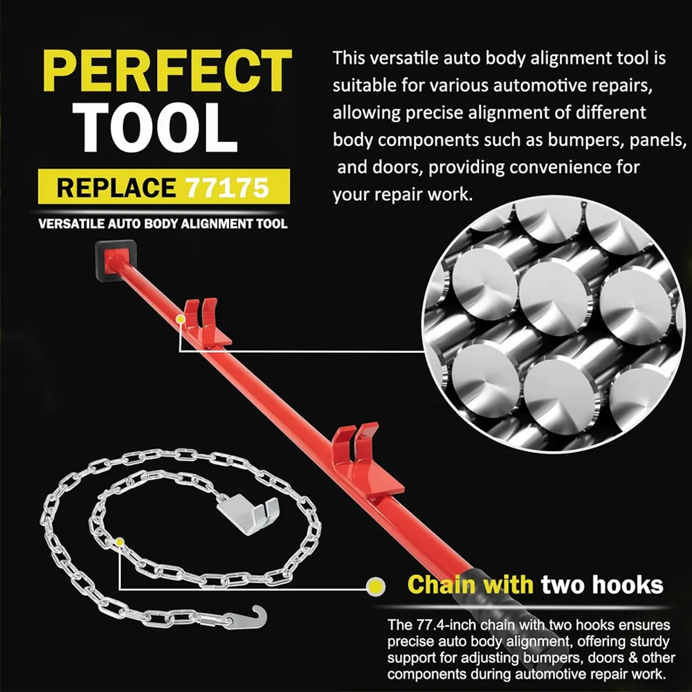 77175Premium Auto Body Alignment Bar1-1/4"Diameter Versatile Cars Bumper Alignment Tool with Chain- Auto Body Tools for Bumpers
77175Premium Auto Body Alignment Bar1-1/4"Diameter Versatile Cars Bumper Alignment Tool with Chain- Auto Body Tools for Bumpers