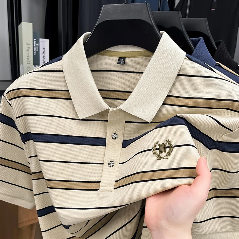 High end brand embroidered men's short sleeve polo shirt fashion stripes summer new style T-shirt comfortable trend casual top
High end brand embroidered men's short sleeve polo shirt fashion stripes summer new style T-shirt comfortable trend casual top