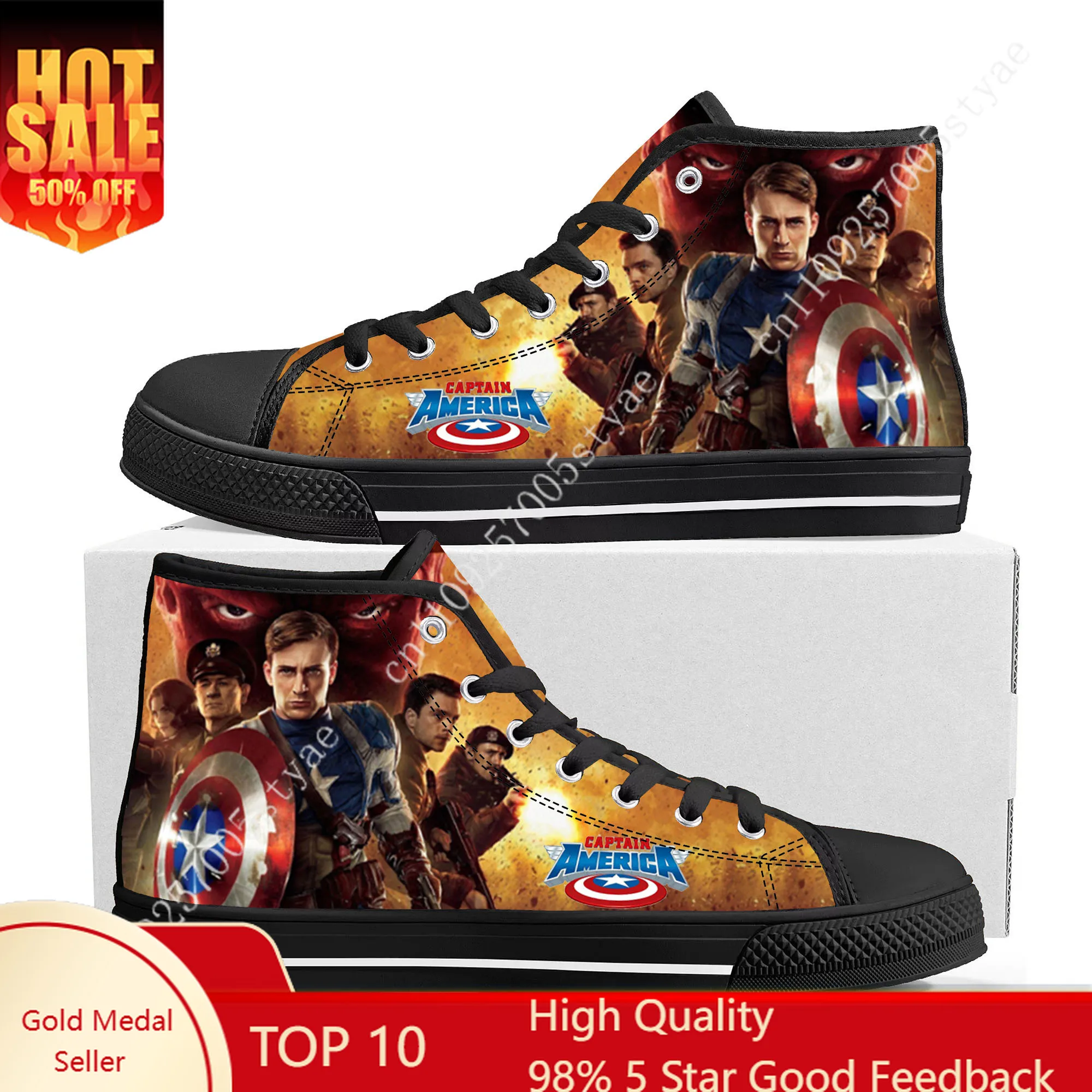 Кроссовки Marvel Captain America High Top высокого качества, мужские и женские, из канваса, модные повседневные кроссовки в стиле Ганы, обувь на заказ
Кроссовки Marvel Captain America High Top высокого качества, мужские и женские, из канваса, модные повседневные кроссовки в стиле Ганы, обувь на заказ
