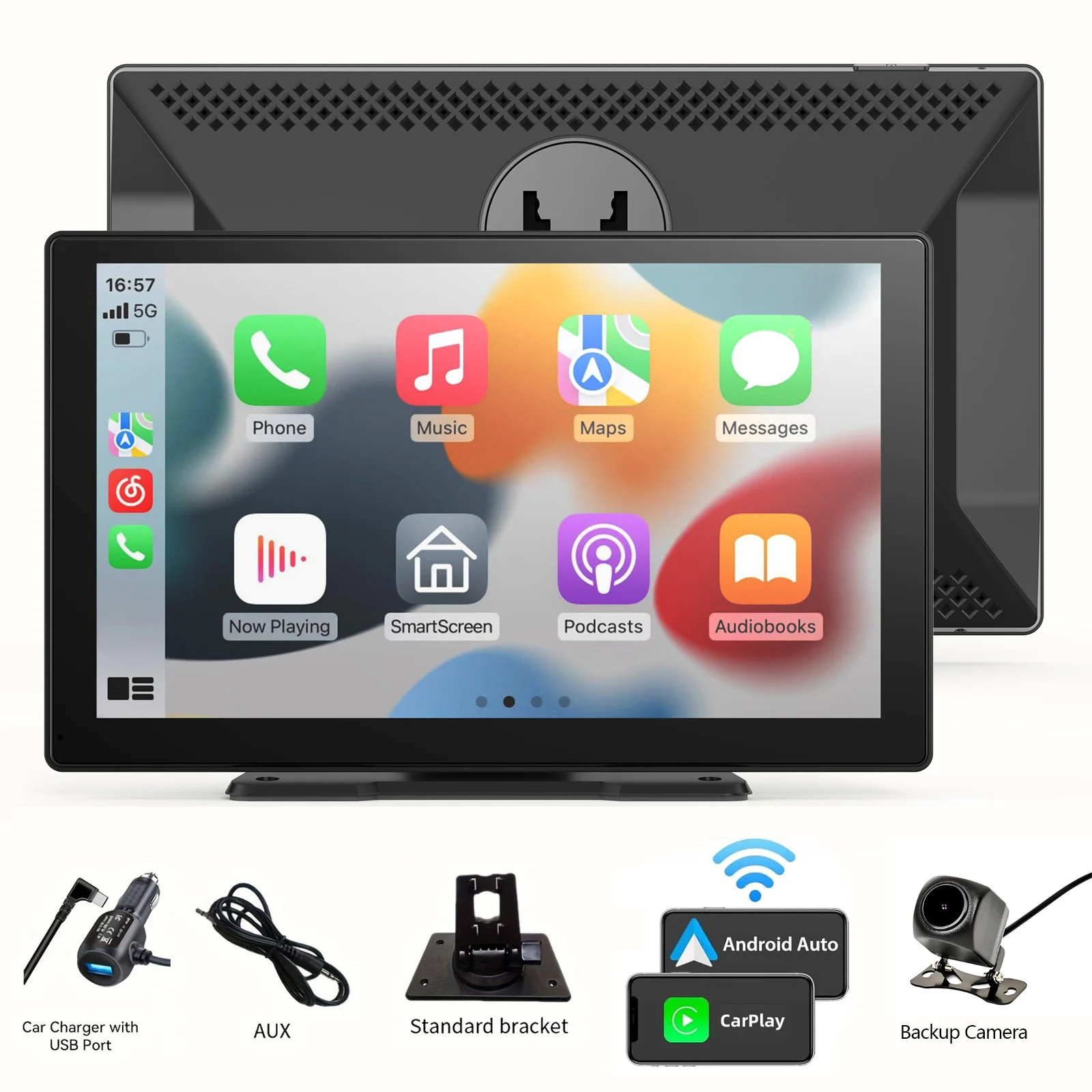 "9'' Portable CarPlay Screen, Wireless Android Auto and Backup Camera, Bluetooth/Navigation/Voice Control/Mirror Link"
"9'' Portable CarPlay Screen, Wireless Android Auto and Backup Camera, Bluetooth/Navigation/Voice Control/Mirror Link"