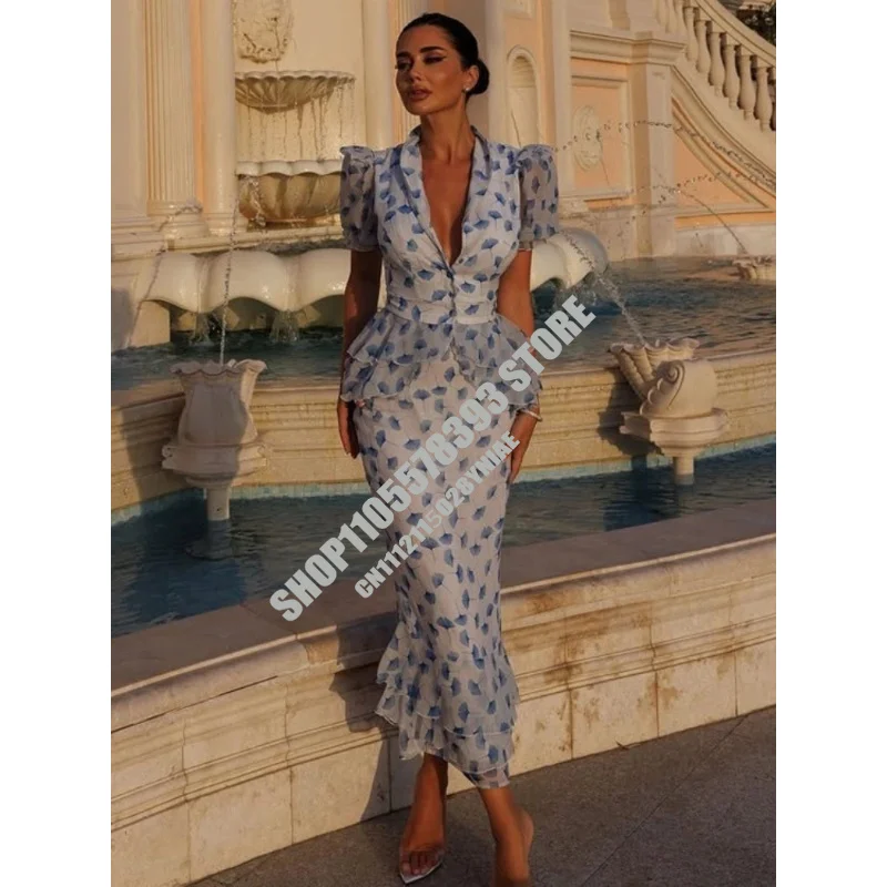 V-neck Short Sleeve Single Breasted Ruffles Blouse Tops+Mermaid Skirts Suits Elegant Floral Print Midi Dress 2 Piece Set
V-neck Short Sleeve Single Breasted Ruffles Blouse Tops+Mermaid Skirts Suits Elegant Floral Print Midi Dress 2 Piece Set