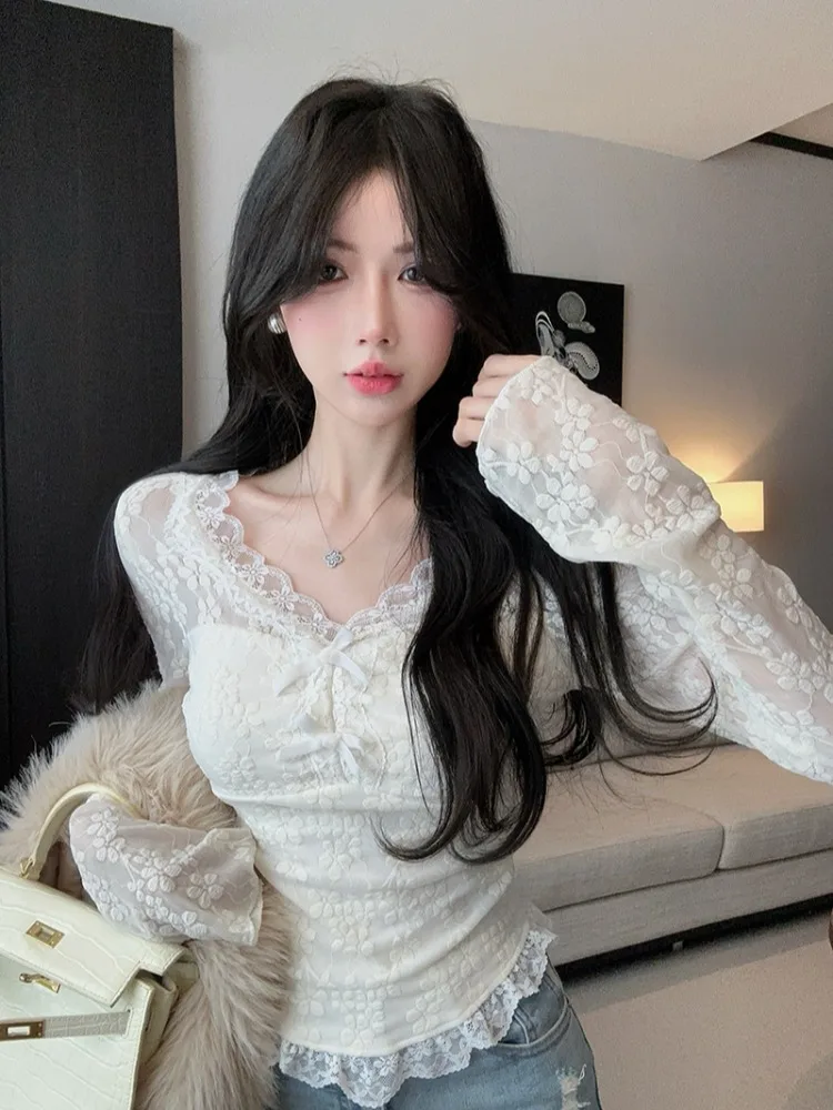 Pure Desire Lace Long Sleeve Shirt Women's Autumn Winter New Style Knot Slim Waist Slimming Inner Wear Base Shirt Top
Pure Desire Lace Long Sleeve Shirt Women's Autumn Winter New Style Knot Slim Waist Slimming Inner Wear Base Shirt Top