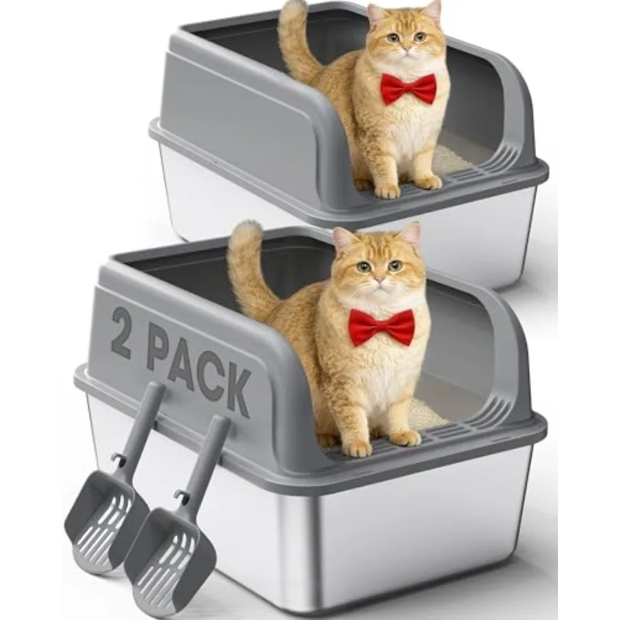 2-Pack Stainless Steel Cat Litter Box for Kitty with Scoops, Non-Stick and Easy-to-Clean Metal Cat Litter Box with Leakproof En
2-Pack Stainless Steel Cat Litter Box for Kitty with Scoops, Non-Stick and Easy-to-Clean Metal Cat Litter Box with Leakproof En