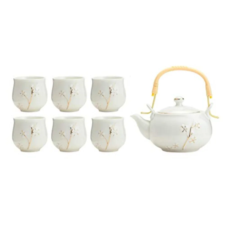 Chinese/Japanese White with Gold Accents Porcelain Tea Set 100% Handmade Traditional Tea Ceremony Set with Teapot and 6 Teacups
Chinese/Japanese White with Gold Accents Porcelain Tea Set 100% Handmade Traditional Tea Ceremony Set with Teapot and 6 Teacups