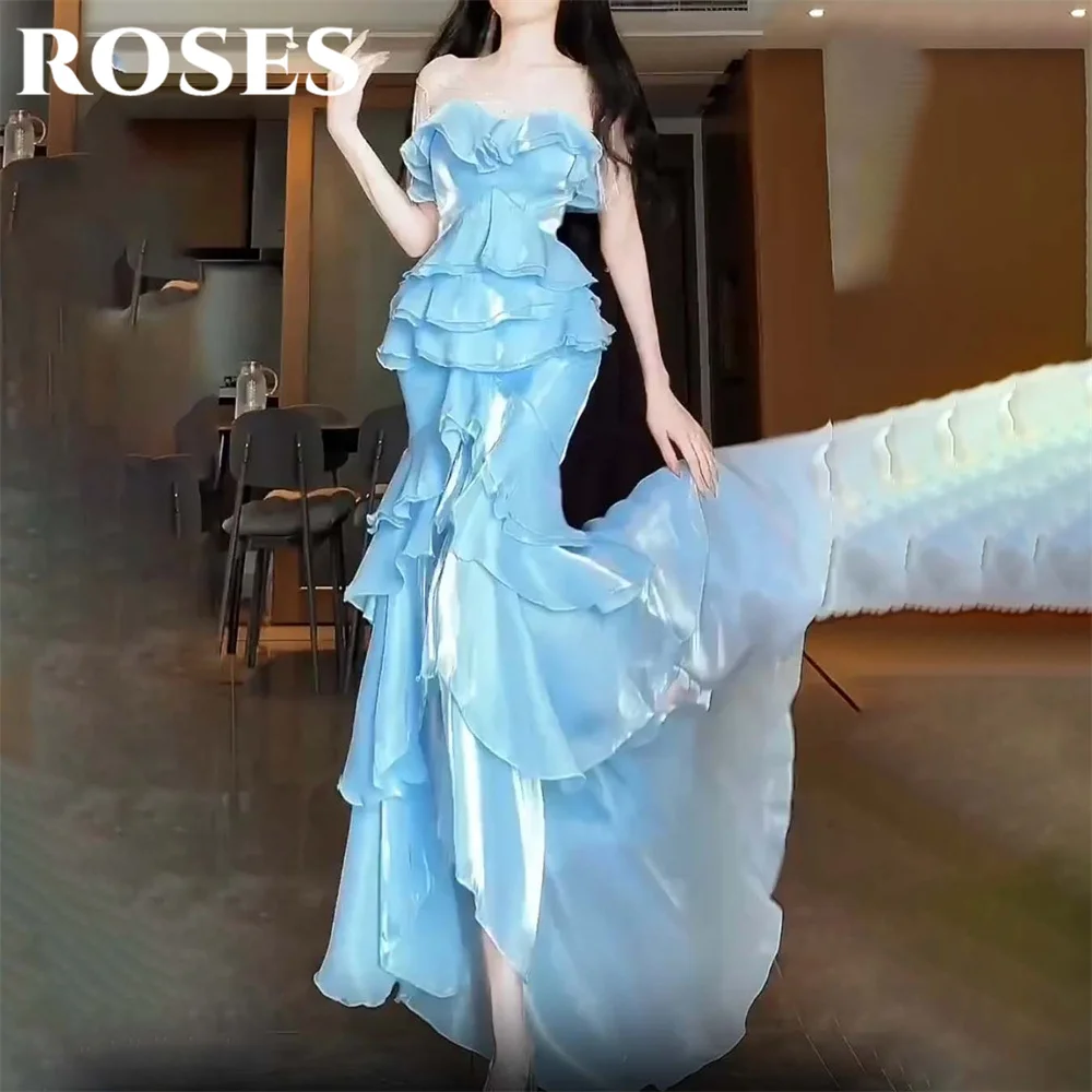 ROSES Light Blue Elegant Prom Dress Tiered Mermaid Gown Sweetheart Pleat Sleeveless Party Dress for Woman robe de bal Customized
ROSES Light Blue Elegant Prom Dress Tiered Mermaid Gown Sweetheart Pleat Sleeveless Party Dress for Woman robe de bal Customized