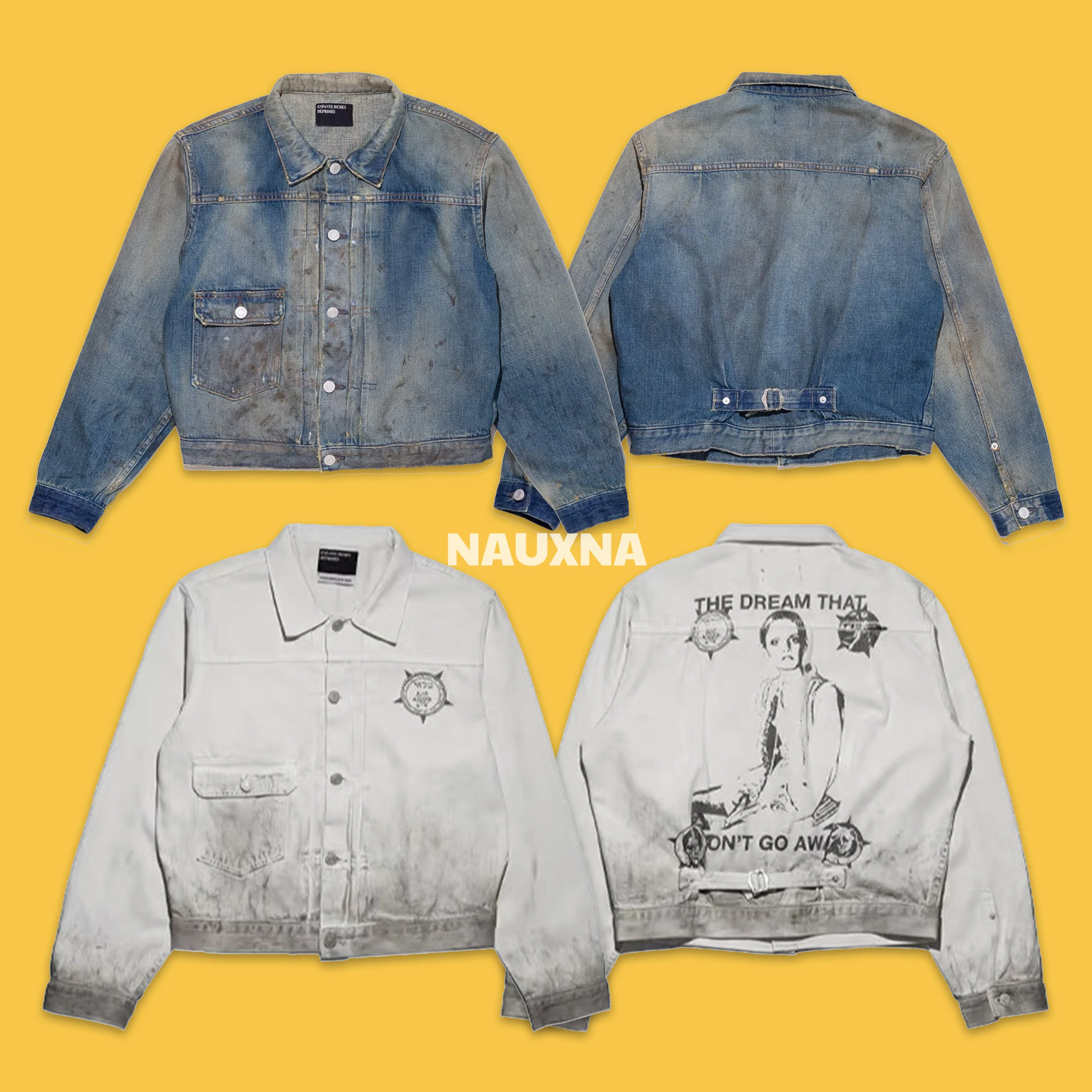 Ретро-панк джинсовая куртка с эффектом потертости, в стиле High Street, с эффектом окрашивания желтой грязью, модная молодежная повседневная куртка с длинными рукавами и отложным воротником
Ретро-панк джинсовая куртка с эффектом потертости, в стиле High Street, с эффектом окрашивания желтой грязью, модная молодежная повседневная куртка с длинными рукавами и отложным воротником