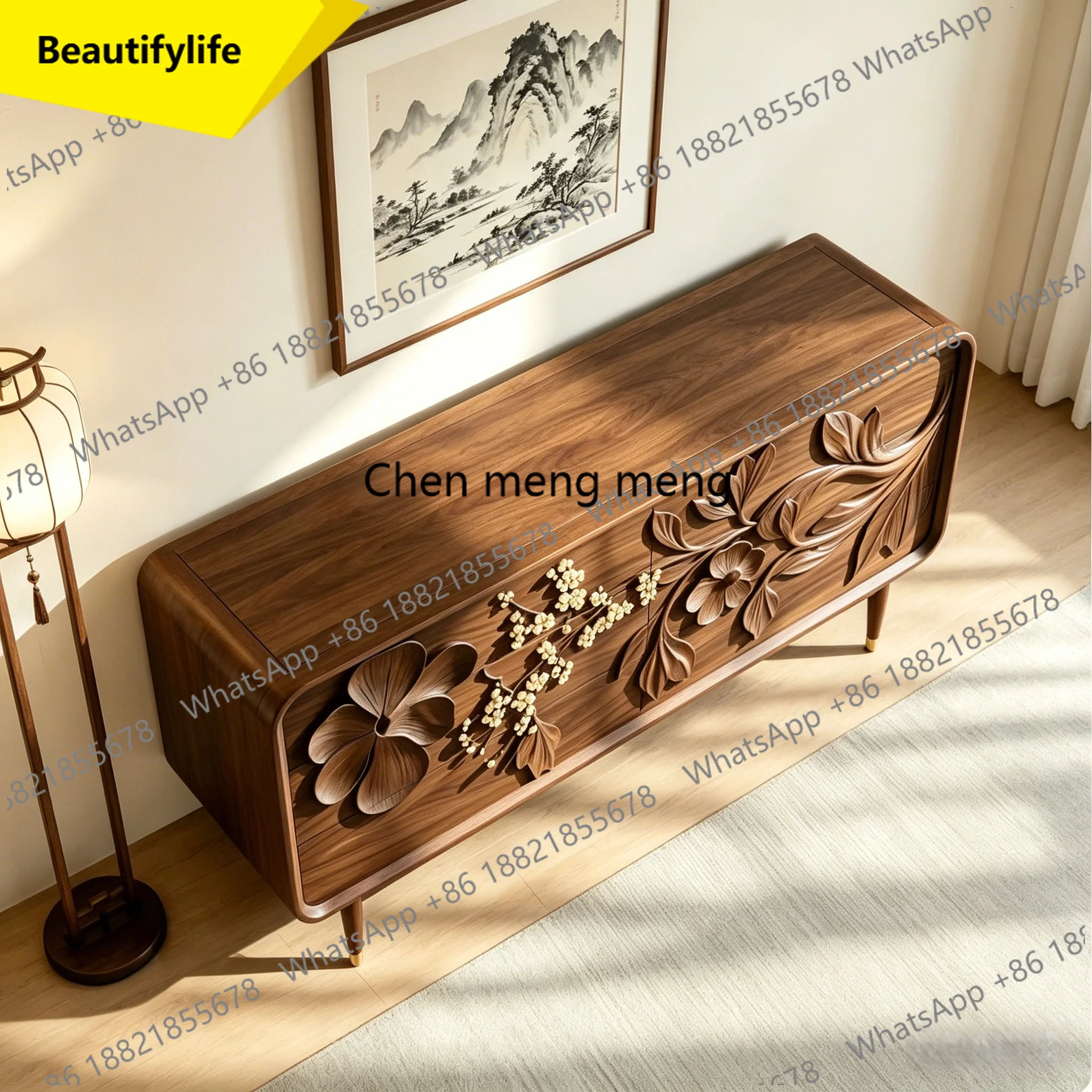 a55 New Chinese-style North American black walnut porch cabinet Song-style aesthetic engraving living room solid wood customizat
a55 New Chinese-style North American black walnut porch cabinet Song-style aesthetic engraving living room solid wood customizat