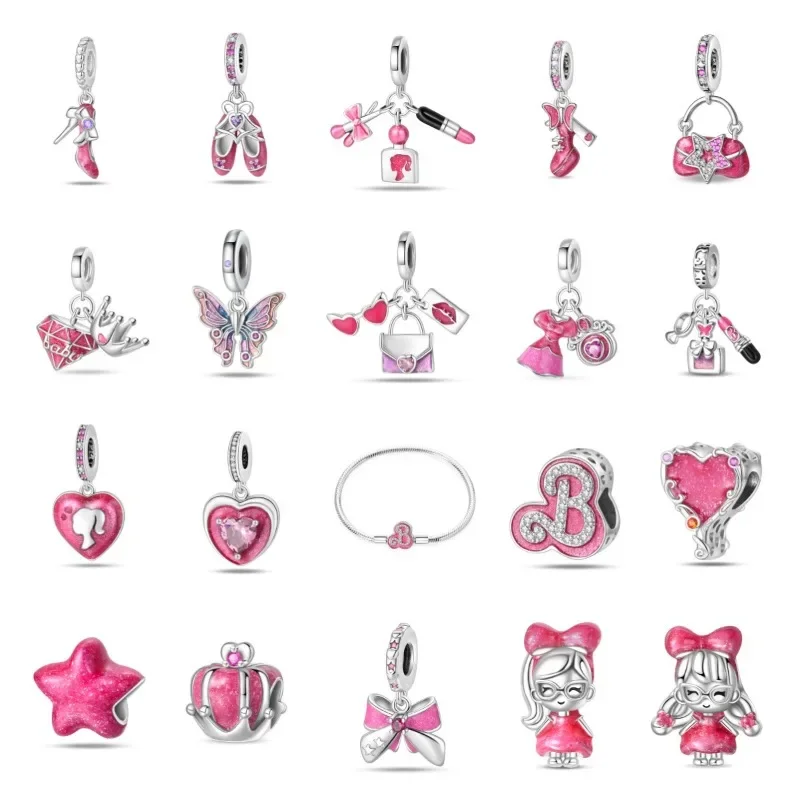 925 Silver Plated Barbie Women Clutch Lipstick Heels Pink Charms Beads Suitable for Pandora Original DIY Bracelet Jewelry Gift
925 Silver Plated Barbie Women Clutch Lipstick Heels Pink Charms Beads Suitable for Pandora Original DIY Bracelet Jewelry Gift