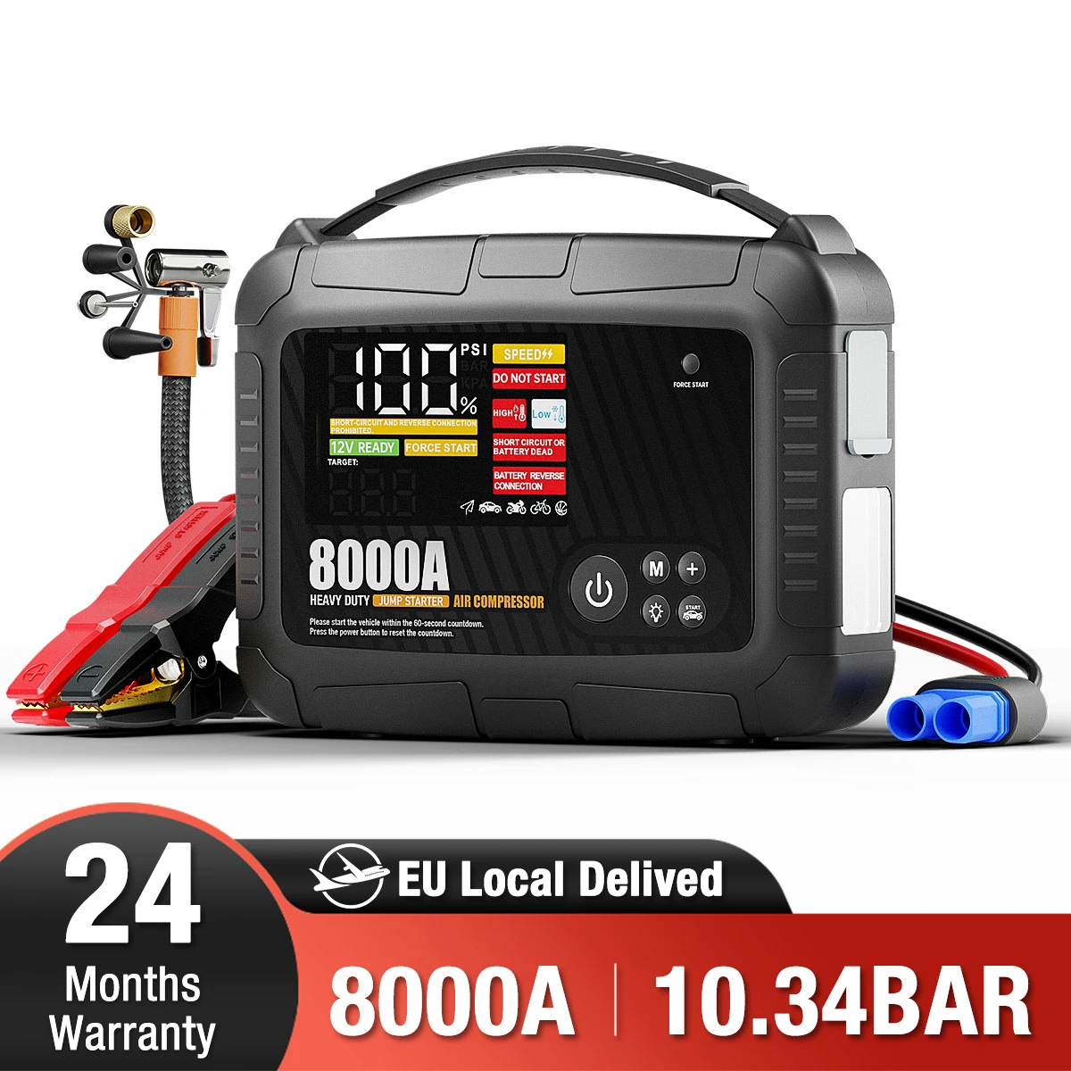 AdoreTrip 20000mAh Car Jump Starter 8000A Peak 12V Battery Booster with Air Compressor 150PSI Portable Tire Inflator & LED Emergency Light Power Bank for Car Truck
AdoreTrip 20000mAh Car Jump Starter 8000A Peak 12V Battery Booster with Air Compressor 150PSI Portable Tire Inflator & LED Emergency Light Power Bank for Car Truck