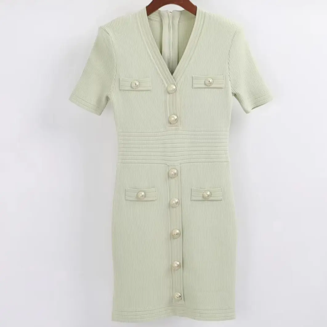 High Quality New Style Commuting Socialite Style Classic V-Neck Knitted Short Skirt With Rivet Buckle Short Sleeved Dress
High Quality New Style Commuting Socialite Style Classic V-Neck Knitted Short Skirt With Rivet Buckle Short Sleeved Dress