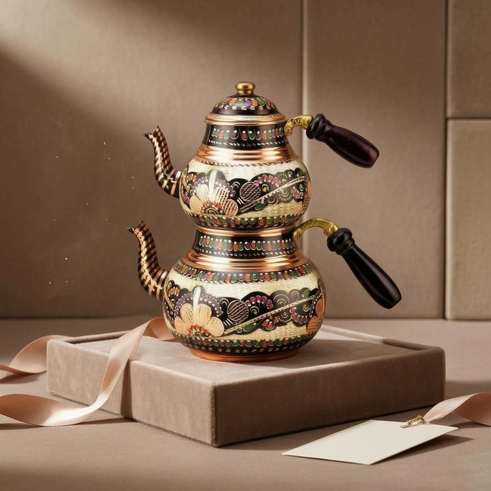 2 Pieces Nested Lidded Teapots Floral Engraving Violet-Hued Copper Teapots Teapot Set Painted Detailing Decorative Item Glossy
2 Pieces Nested Lidded Teapots Floral Engraving Violet-Hued Copper Teapots Teapot Set Painted Detailing Decorative Item Glossy