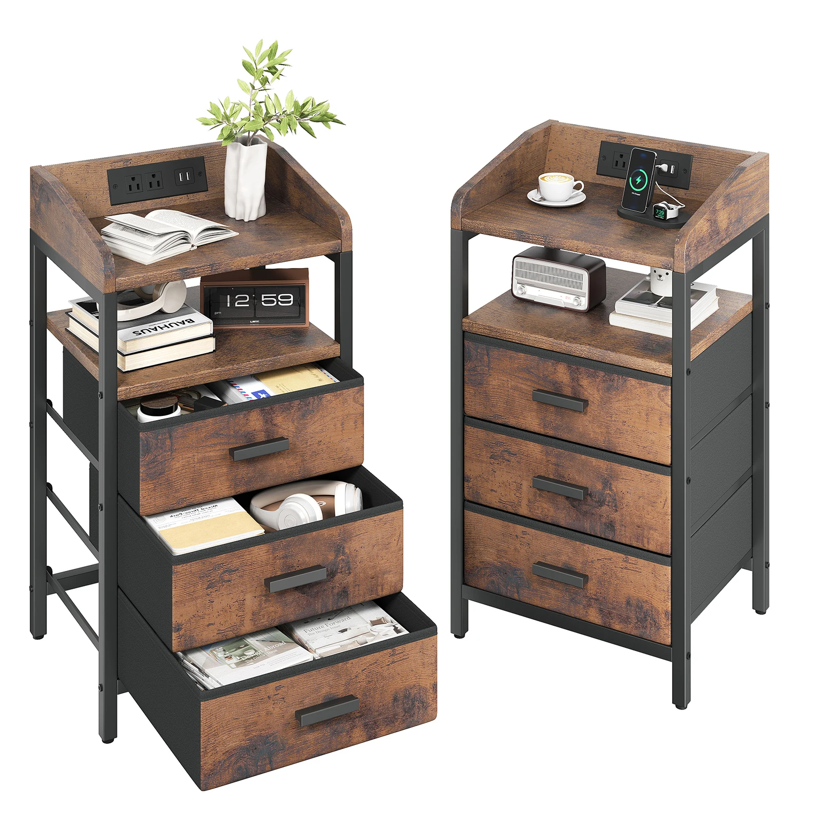 2pcs Nightstand with Remote Control Light Strips 2 USB Ports 2 Outlets 3 Fabric Drawers Vintage Bed Side Table for Home Bedroom
2pcs Nightstand with Remote Control Light Strips 2 USB Ports 2 Outlets 3 Fabric Drawers Vintage Bed Side Table for Home Bedroom
