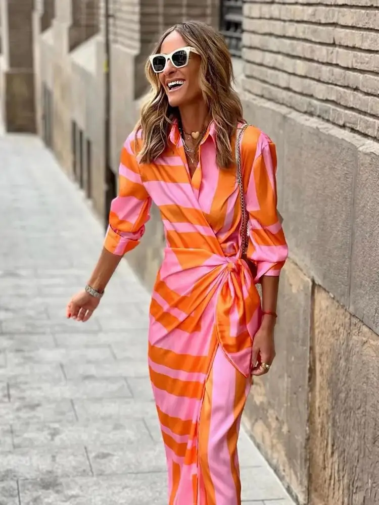 Freeacy 2024 Summer Fashion Women's Beach Dress Striped Long Sleeve Tied High Waist Shirt Dress Loose Fit Casual Midi Dress
Freeacy 2024 Summer Fashion Women's Beach Dress Striped Long Sleeve Tied High Waist Shirt Dress Loose Fit Casual Midi Dress
