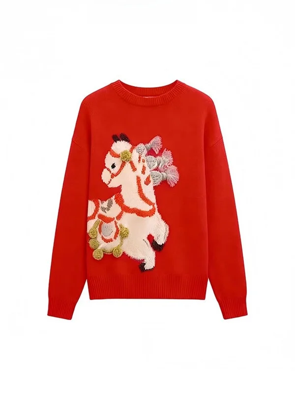 Red round Ne Knitwear Faionable Winter Top Women's New Year Aosphere Sle Vintage Loose Fit Long Sve Crew Ne Sweater
Red round Ne Knitwear Faionable Winter Top Women's New Year Aosphere Sle Vintage Loose Fit Long Sve Crew Ne Sweater