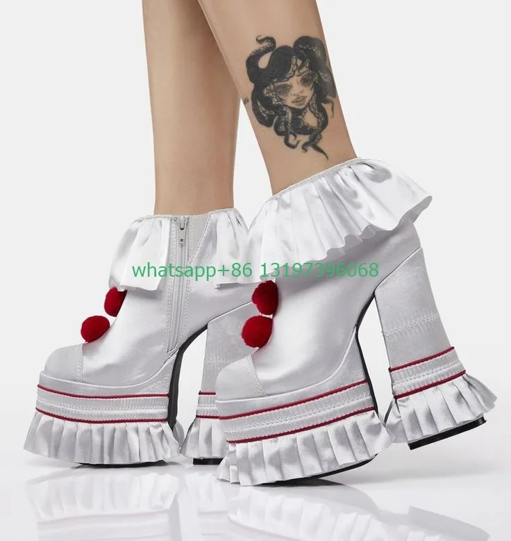 Lady hot pink Mary Janes platform shoes chunky heel white Skirt design elegant boots party sexy vintage style boots size 35-46
Lady hot pink Mary Janes platform shoes chunky heel white Skirt design elegant boots party sexy vintage style boots size 35-46