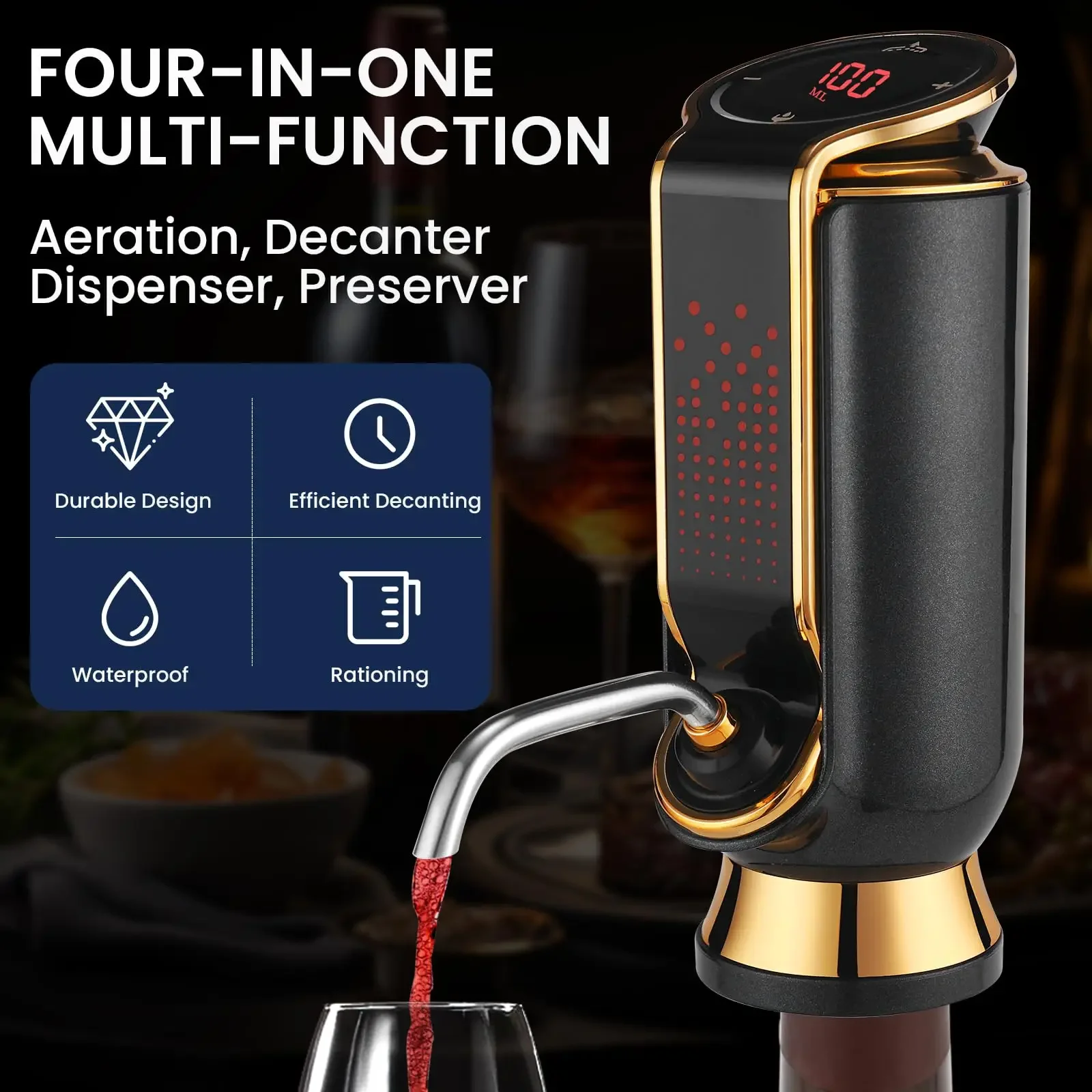 4-in-1 Electric Wine Aerator Decanter Dispenser & Vacuum Saver with LED Display Wine Pourer Gift for Women Wine Lover
4-in-1 Electric Wine Aerator Decanter Dispenser & Vacuum Saver with LED Display Wine Pourer Gift for Women Wine Lover