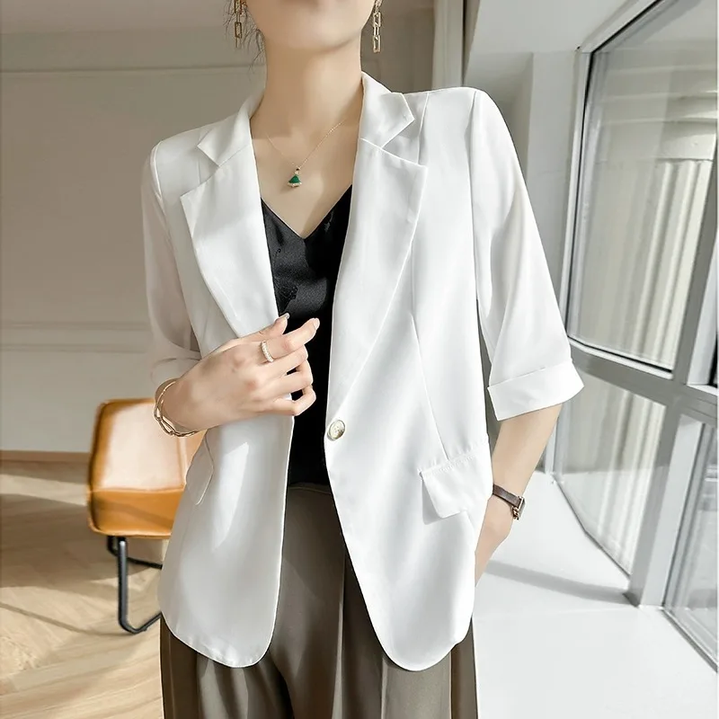 Ladies' Summer Thin ort Anti-Wrinkle Suit Jaet Seven-Sve Outerwear Commute Sle Pure Color Button Detail
Ladies' Summer Thin ort Anti-Wrinkle Suit Jaet Seven-Sve Outerwear Commute Sle Pure Color Button Detail