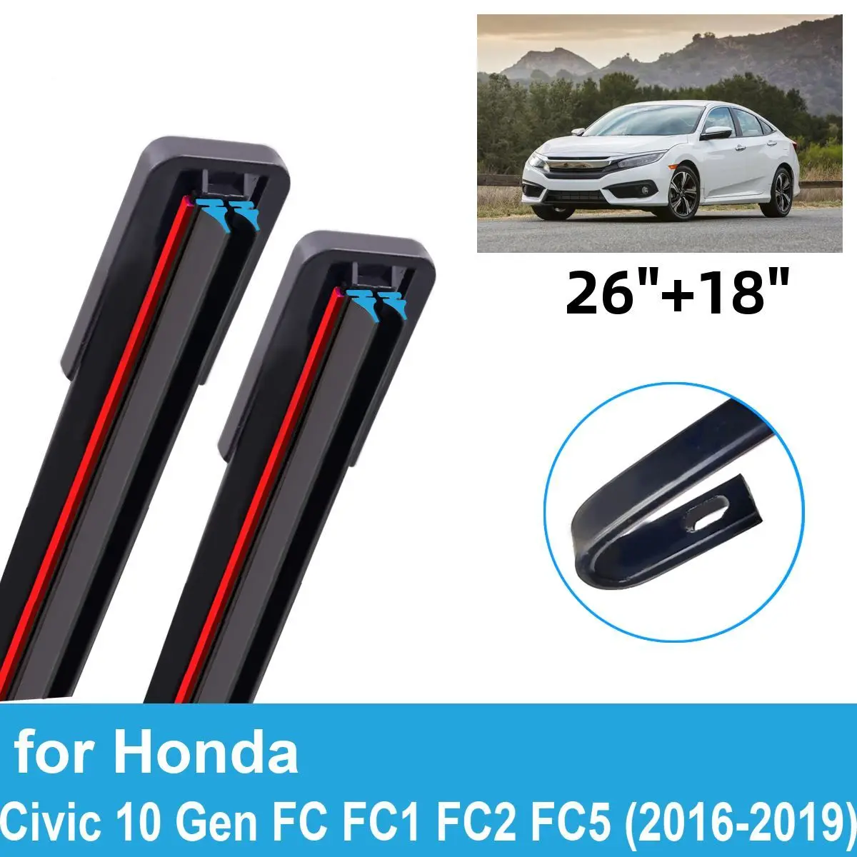 2PCS Car Wiper Blades for 2016-2019 Honda Civic 10 Gen FC FC1 FC2 FC5 Front Windscreen Windshield Double Rubber Car Accessories
2PCS Car Wiper Blades for 2016-2019 Honda Civic 10 Gen FC FC1 FC2 FC5 Front Windscreen Windshield Double Rubber Car Accessories