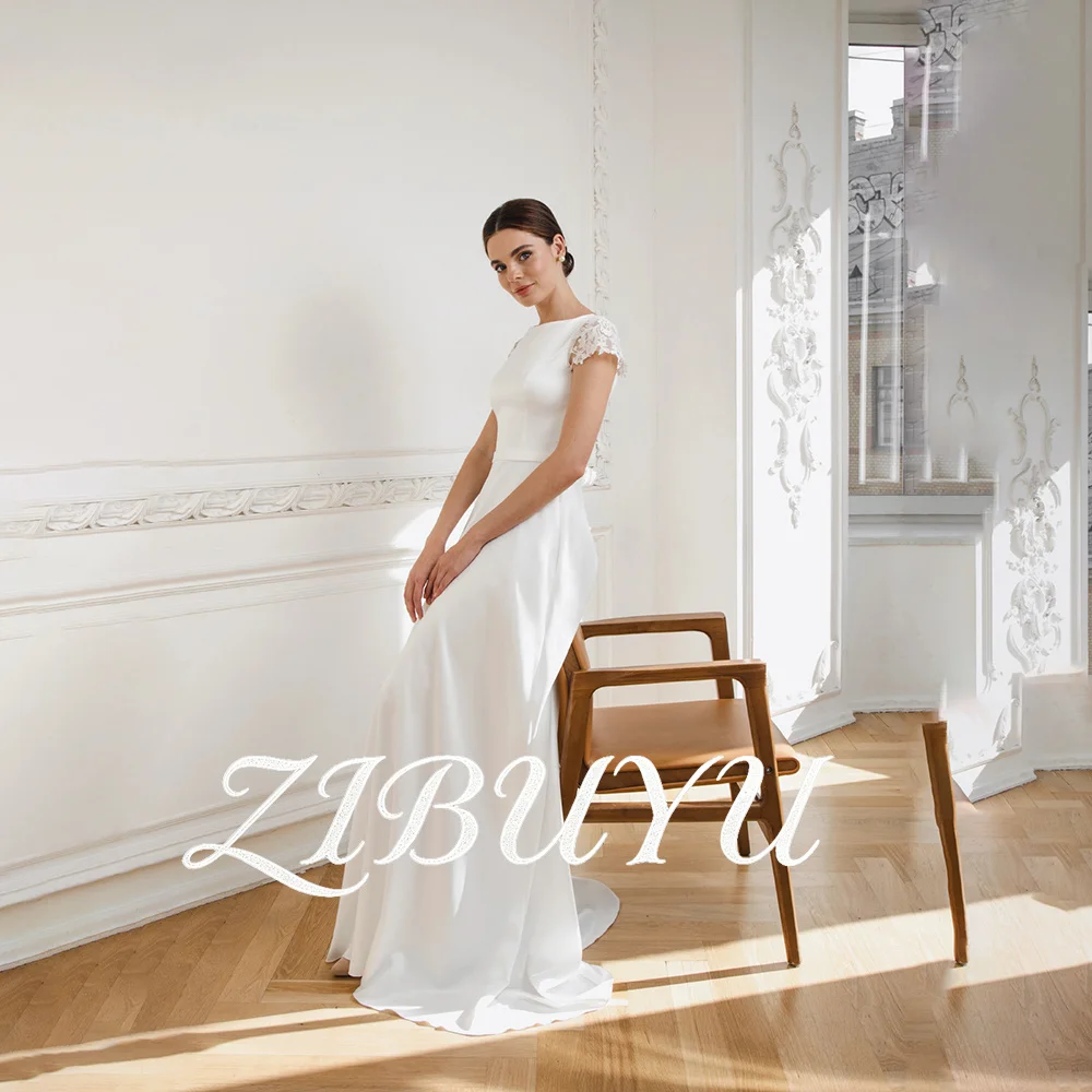ZIBUYU Customized Elegant Minimalist Satin Wedding Dress Bateau Neck Lace Cap Sleeves Low Back Button Detail A-Line Bridal Gown
ZIBUYU Customized Elegant Minimalist Satin Wedding Dress Bateau Neck Lace Cap Sleeves Low Back Button Detail A-Line Bridal Gown