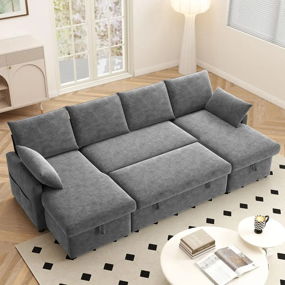 Bed, 104 U Shape Chenille Sleeper Sofa Couch with Pull Out Bed and Storage Chaise for Living Room, Apartment and Hotel, Dark Gr
Bed, 104 U Shape Chenille Sleeper Sofa Couch with Pull Out Bed and Storage Chaise for Living Room, Apartment and Hotel, Dark Gr