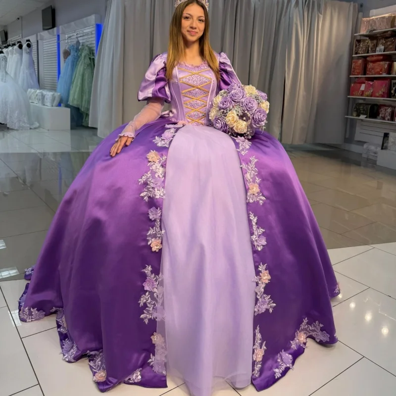 Satin Purple Quinceanera Dress off-shoulder Glitter Crystal Decal 3D Flower Long tail vestidos de 15 Quinceanera Customized
Satin Purple Quinceanera Dress off-shoulder Glitter Crystal Decal 3D Flower Long tail vestidos de 15 Quinceanera Customized
