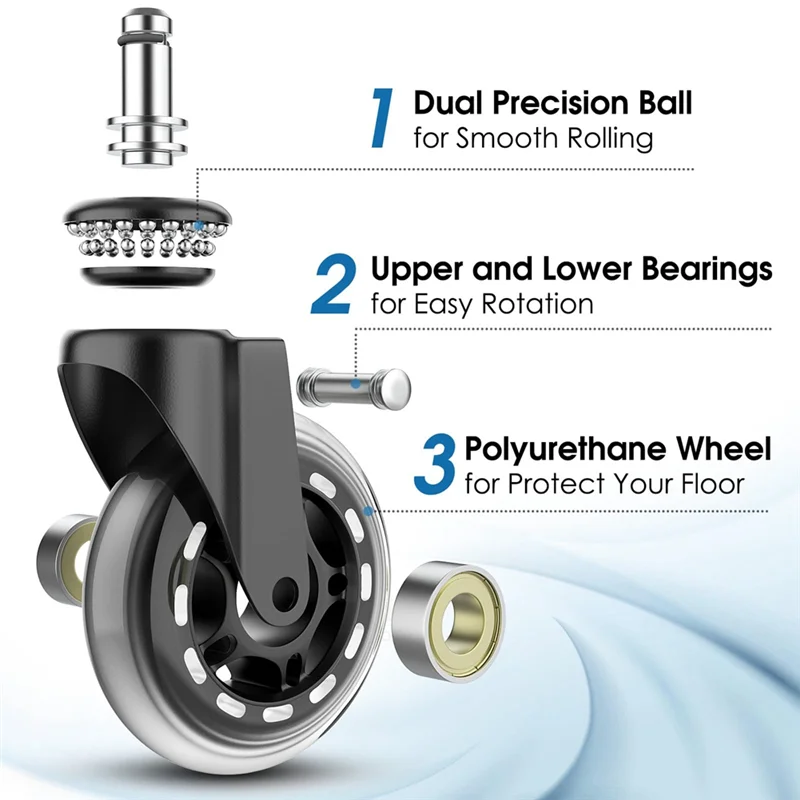 Office Chair Wheels, 3Inch Replacement Soft Mute Desk Caster Wheels For Work & Gaming Chair, Heavy Duty And Safe
Office Chair Wheels, 3Inch Replacement Soft Mute Desk Caster Wheels For Work & Gaming Chair, Heavy Duty And Safe