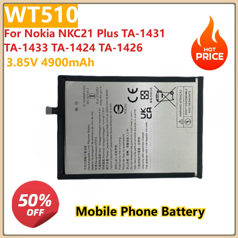 Сменный аккумулятор мобильного телефона WT510 3,85 В 4900 мАч для Nokia NKC21 Plus TA-1431 TA-1433 TA-1424 TA-1426
Сменный аккумулятор мобильного телефона WT510 3,85 В 4900 мАч для Nokia NKC21 Plus TA-1431 TA-1433 TA-1424 TA-1426