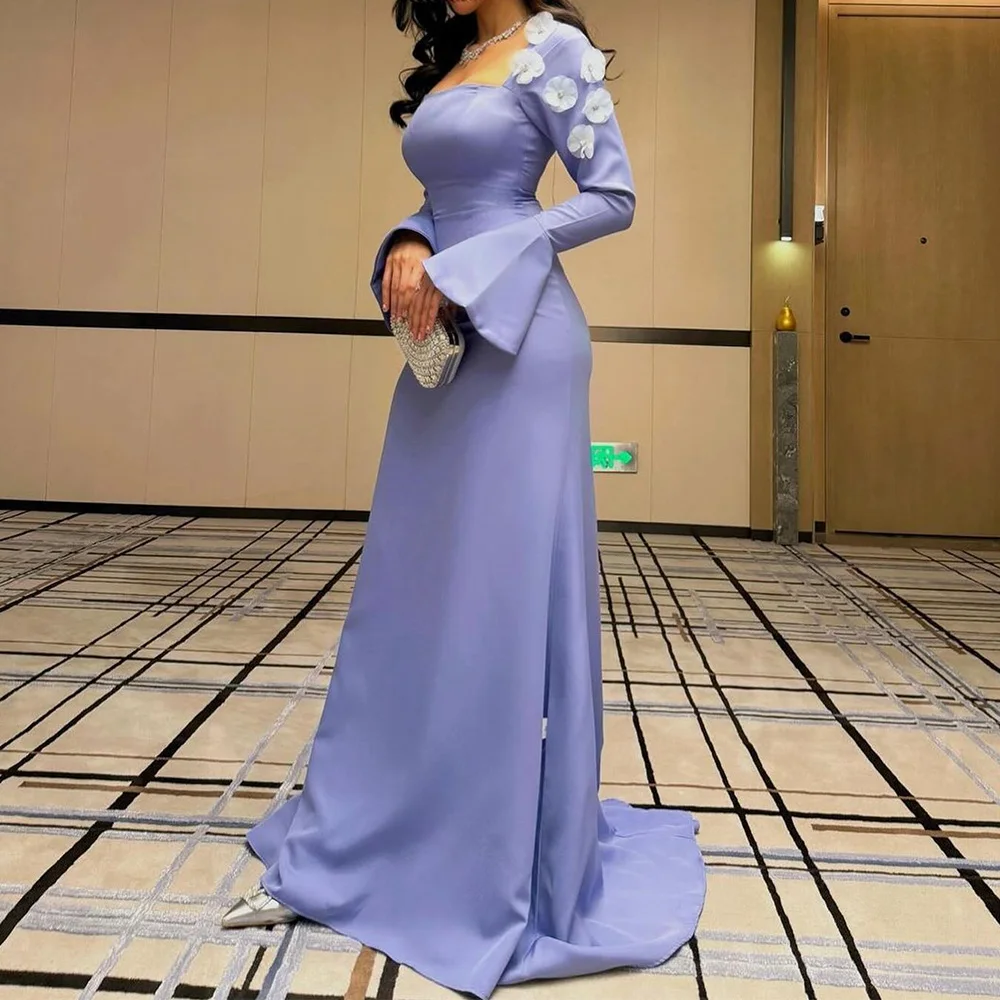 Temperament Pleats Crystal Flowers Square Neck Evening Dresses Modern A-Line Satin Long Sleeves Purple Party Gowns فساتين سهرة
Temperament Pleats Crystal Flowers Square Neck Evening Dresses Modern A-Line Satin Long Sleeves Purple Party Gowns فساتين سهرة
