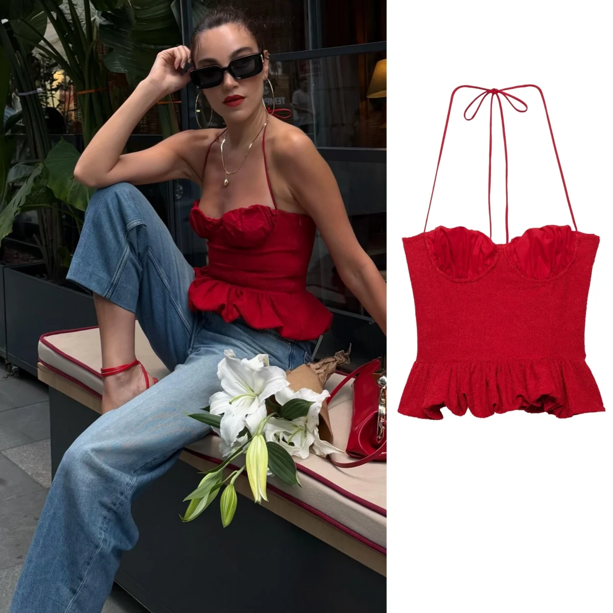 BSAY 2026 New Summer Women Red Halter Tie Back Crop Top Ruffle Hem Sleeveless Frill Bust Slim Fit Summer Casual Camisole Blouse
BSAY 2026 New Summer Women Red Halter Tie Back Crop Top Ruffle Hem Sleeveless Frill Bust Slim Fit Summer Casual Camisole Blouse