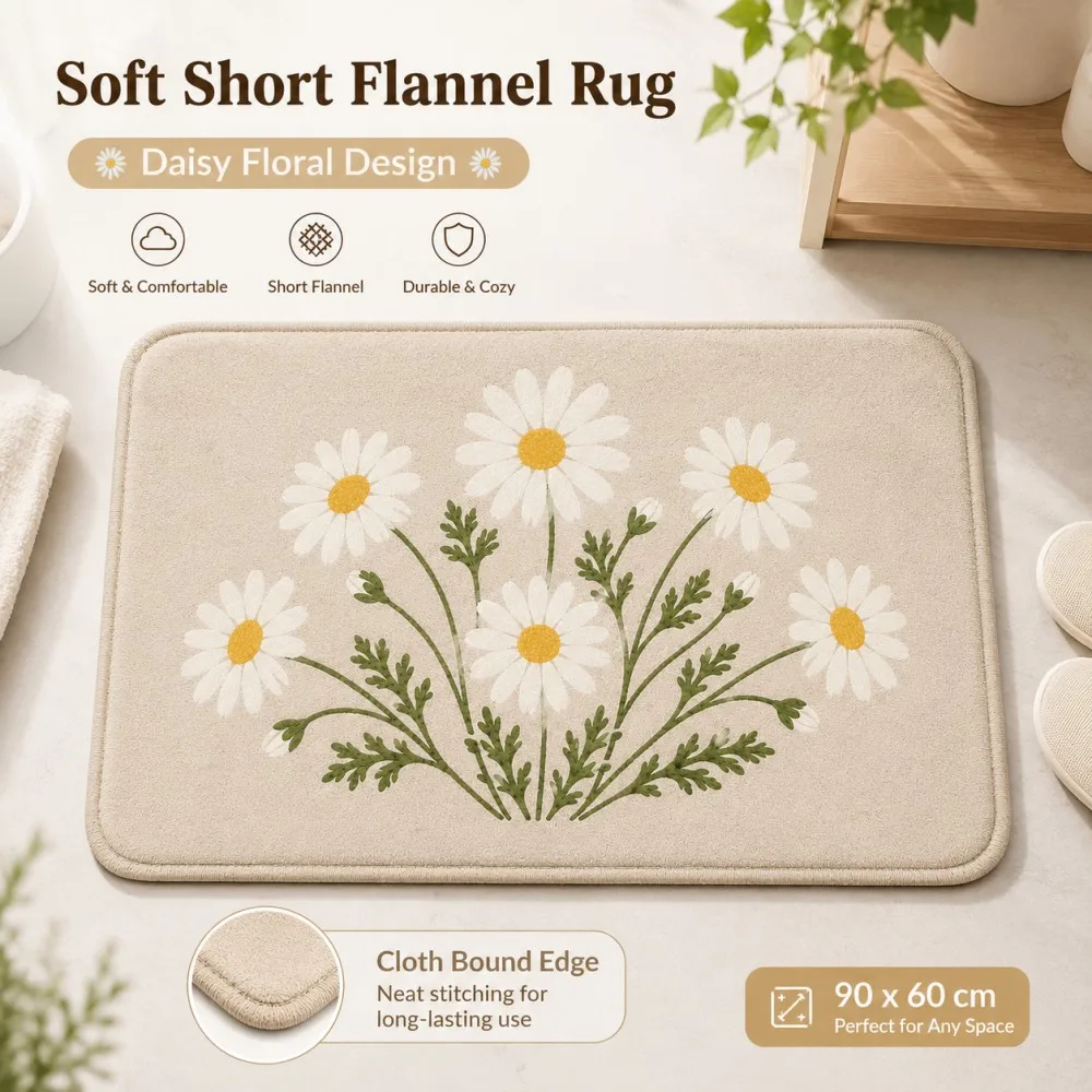 ESRBSO Daisy Floral Rug 90x60cm Soft Short Flannel Non Slip Bath Mat Washable Floor Carpet for Bedroom Doorway Bathroom Decor
ESRBSO Daisy Floral Rug 90x60cm Soft Short Flannel Non Slip Bath Mat Washable Floor Carpet for Bedroom Doorway Bathroom Decor