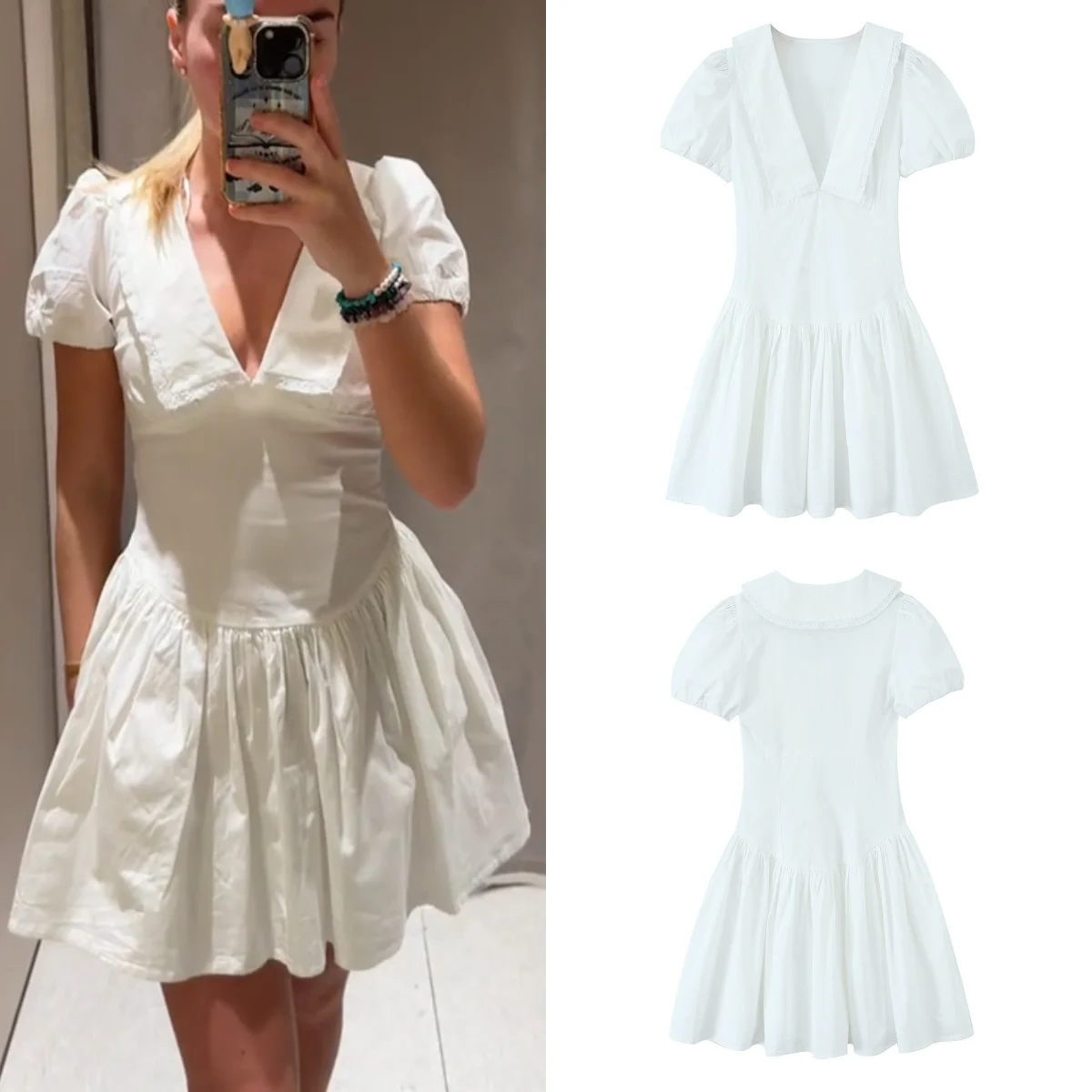 Ladies Lapel Pleated Short Skirt Summer Casual Short Puff Sleeve Ladies Lace Edge Midi Dress
Ladies Lapel Pleated Short Skirt Summer Casual Short Puff Sleeve Ladies Lace Edge Midi Dress