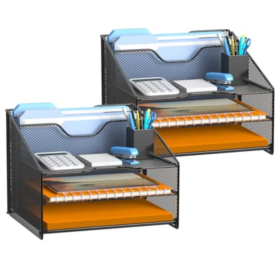 Mesh Desk File Organizer Letter Tray Holder, Desktop File Folder Holder with 3 Paper Trays and 2 Vertical Upright Section, Blac
Mesh Desk File Organizer Letter Tray Holder, Desktop File Folder Holder with 3 Paper Trays and 2 Vertical Upright Section, Blac