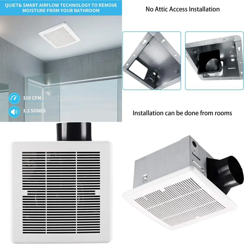 Ultra Quiet 110 CM Ceiling Mounted Bath Ventilation Fan with White Plastic Grille, 1.5 Sone
Ultra Quiet 110 CM Ceiling Mounted Bath Ventilation Fan with White Plastic Grille, 1.5 Sone