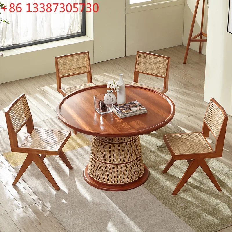 Japanese-style solid wood rattan round table household dining table small apartment round dining table wabi-sabi
Japanese-style solid wood rattan round table household dining table small apartment round dining table wabi-sabi