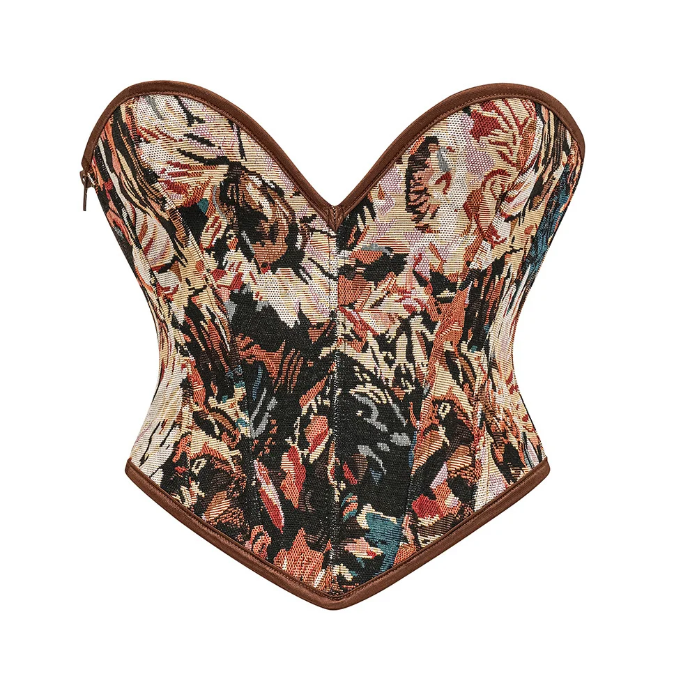 Women Brown Print Vintage Corset Top French Style Strapless Side Zipper Body Shaper Lingerie Corselet Streetwear Clothing
Women Brown Print Vintage Corset Top French Style Strapless Side Zipper Body Shaper Lingerie Corselet Streetwear Clothing