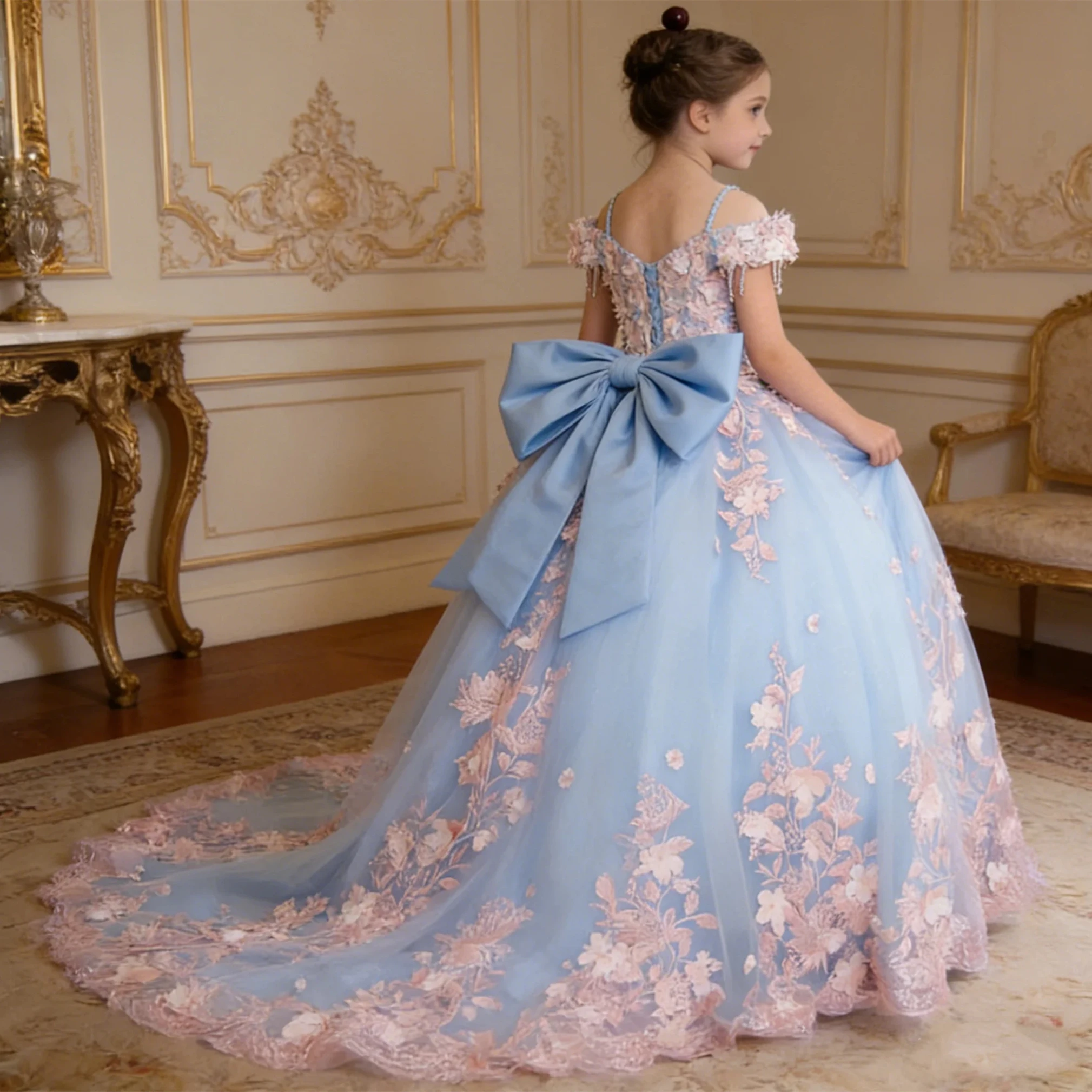 Customized Flower Girl Dress For Wedding Appliques Bow Floor Length High Waist Elegant Kids Birthday First Communion Gown
Customized Flower Girl Dress For Wedding Appliques Bow Floor Length High Waist Elegant Kids Birthday First Communion Gown