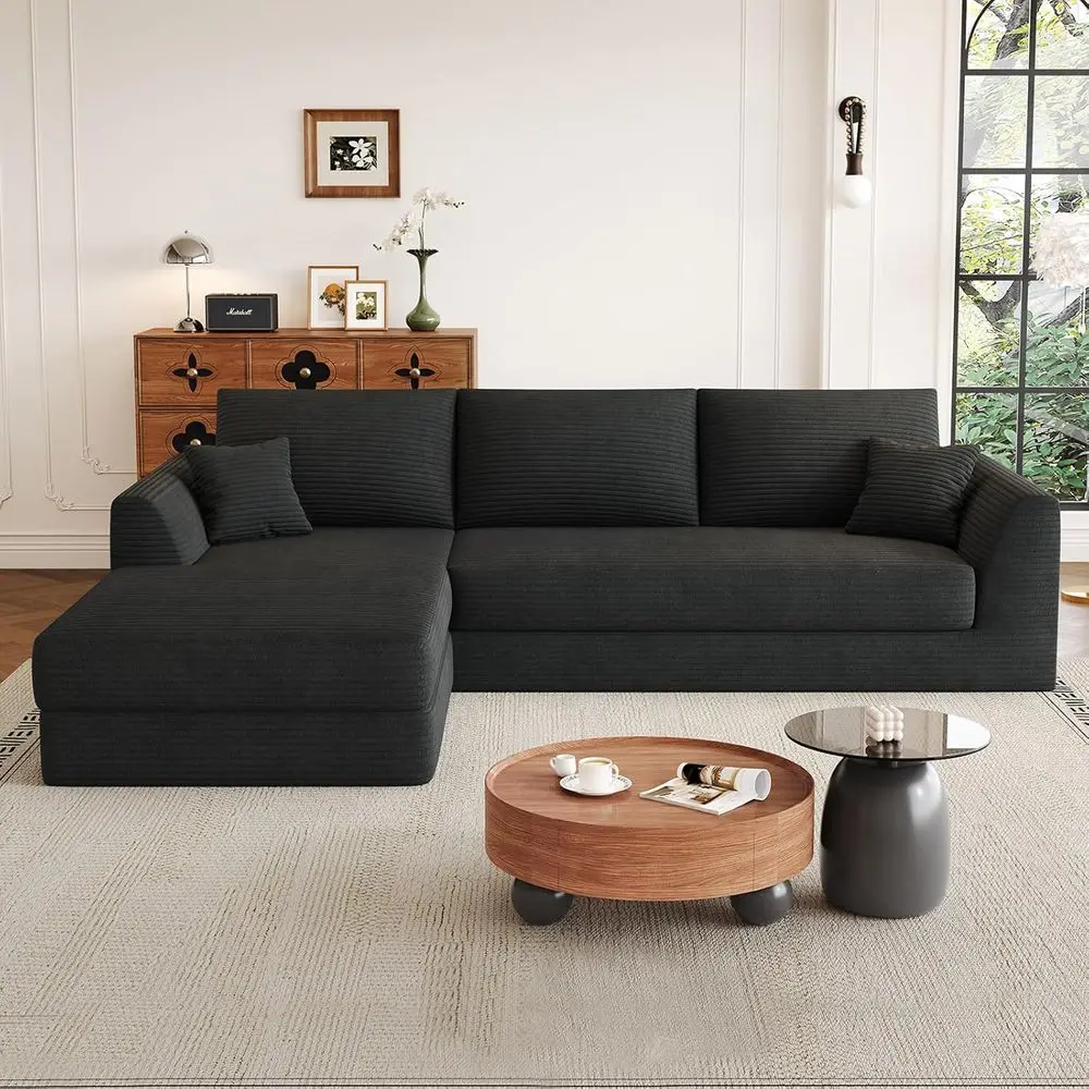 Reversible Chaise Sectional Sofa, Black Corduroy, L-Shaped Couch, 2-Piece Living Room Set, No Assembly, High-Resilience Foam
Reversible Chaise Sectional Sofa, Black Corduroy, L-Shaped Couch, 2-Piece Living Room Set, No Assembly, High-Resilience Foam