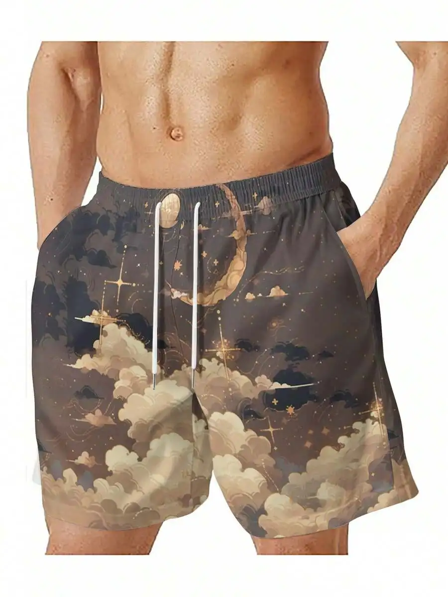 Mens Beach Shorts With Moon Cloud Star Print Drawstring Pocket Lightweight Woven Fabric
Mens Beach Shorts With Moon Cloud Star Print Drawstring Pocket Lightweight Woven Fabric