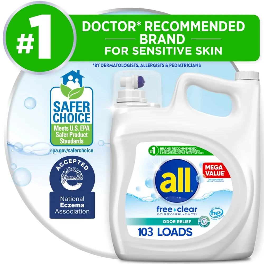 Liquid Laundry Detergent, Odor Relief, Free Clear for Sensitive Skin, 184.5 Ounce
Liquid Laundry Detergent, Odor Relief, Free Clear for Sensitive Skin, 184.5 Ounce