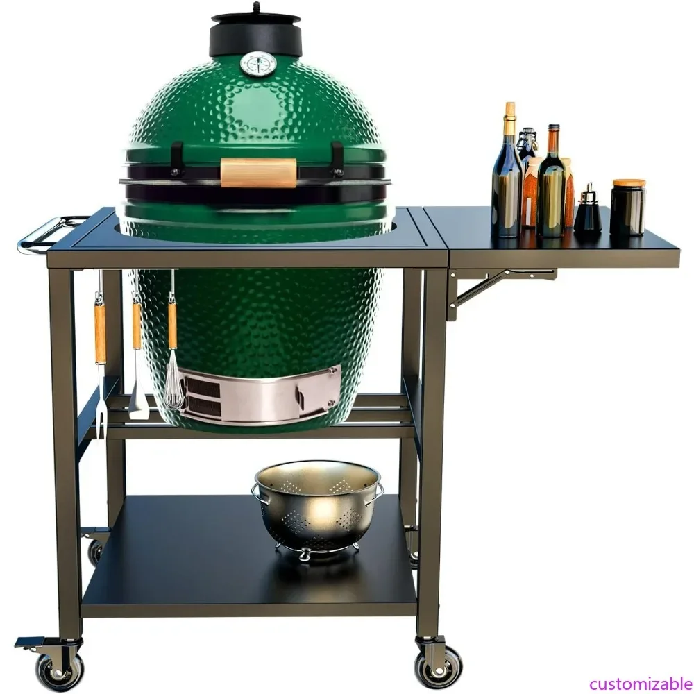 Sturdy Metal Cart for Big Green Egg Grill, Complete with Casters, Storage Shelf, and Hooks
Sturdy Metal Cart for Big Green Egg Grill, Complete with Casters, Storage Shelf, and Hooks