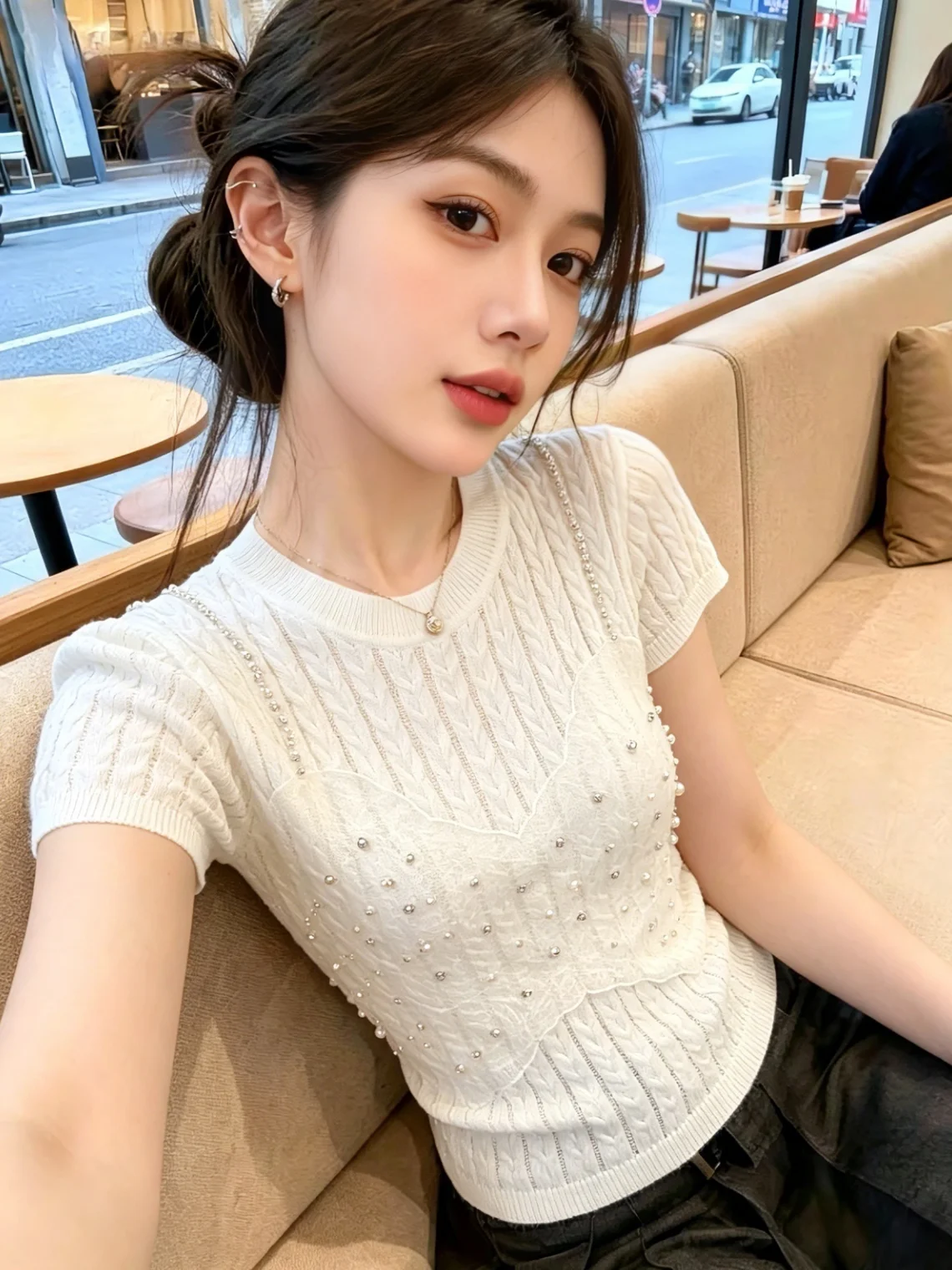 Summer New Style Self-Preserved Beaded Diamond V-Neck Short Sleeve Knitted round Neck Two-Piece Set Women's Silk Top Korean V...
Summer New Style Self-Preserved Beaded Diamond V-Neck Short Sleeve Knitted round Neck Two-Piece Set Women's Silk Top Korean V...