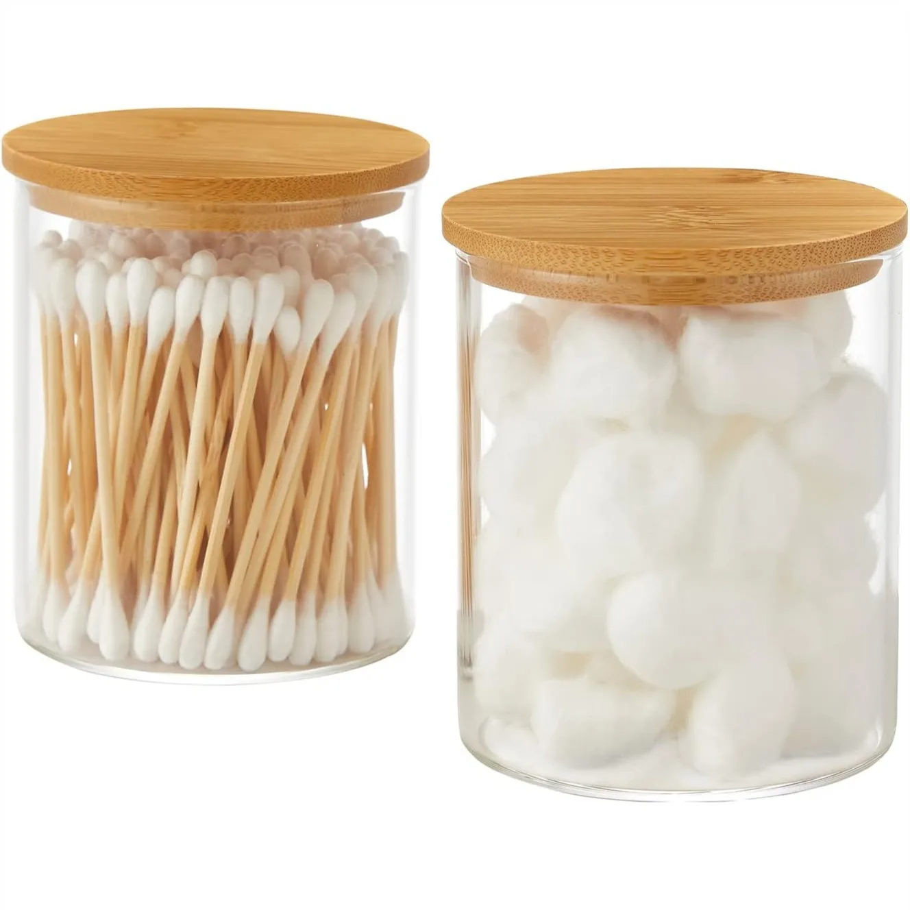 Glass Qtip Holder Dispenser 2 Pack Apothecary Jars with Bamboo Lid for Cotton Balls Pads Swabs, Bathroom Vanity Canisters
Glass Qtip Holder Dispenser 2 Pack Apothecary Jars with Bamboo Lid for Cotton Balls Pads Swabs, Bathroom Vanity Canisters