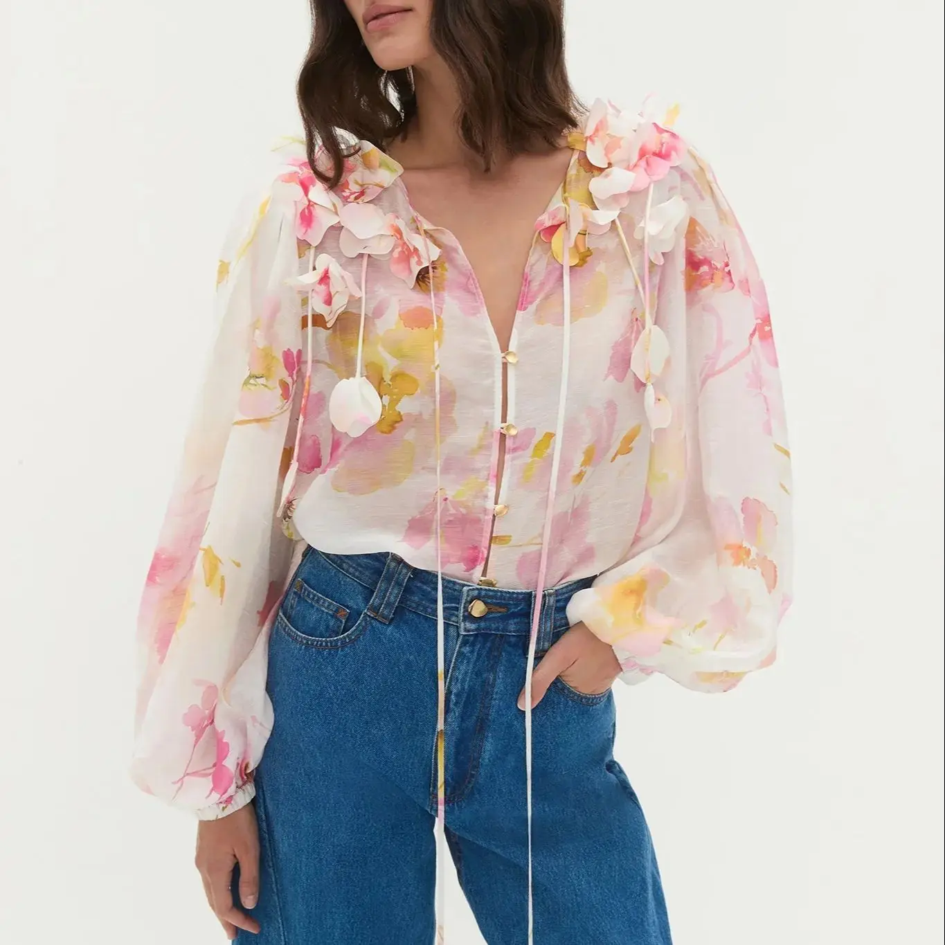 Women Linen blend print shirt tops three-dimensional flower fashion embroidered shirt
Women Linen blend print shirt tops three-dimensional flower fashion embroidered shirt