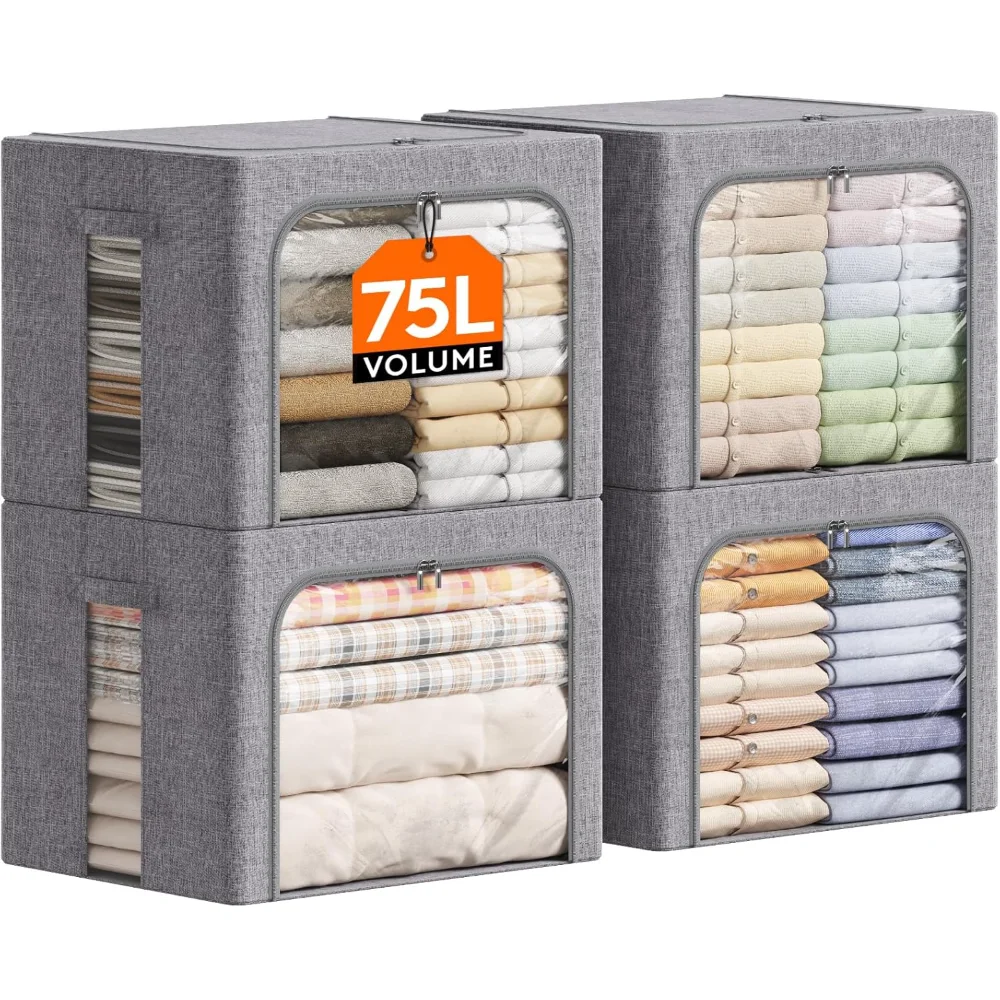 75LClothes Storage Bins with Metal Frame, Sturdy Handles 4 Pack, Foldable Storage Bags
75LClothes Storage Bins with Metal Frame, Sturdy Handles 4 Pack, Foldable Storage Bags