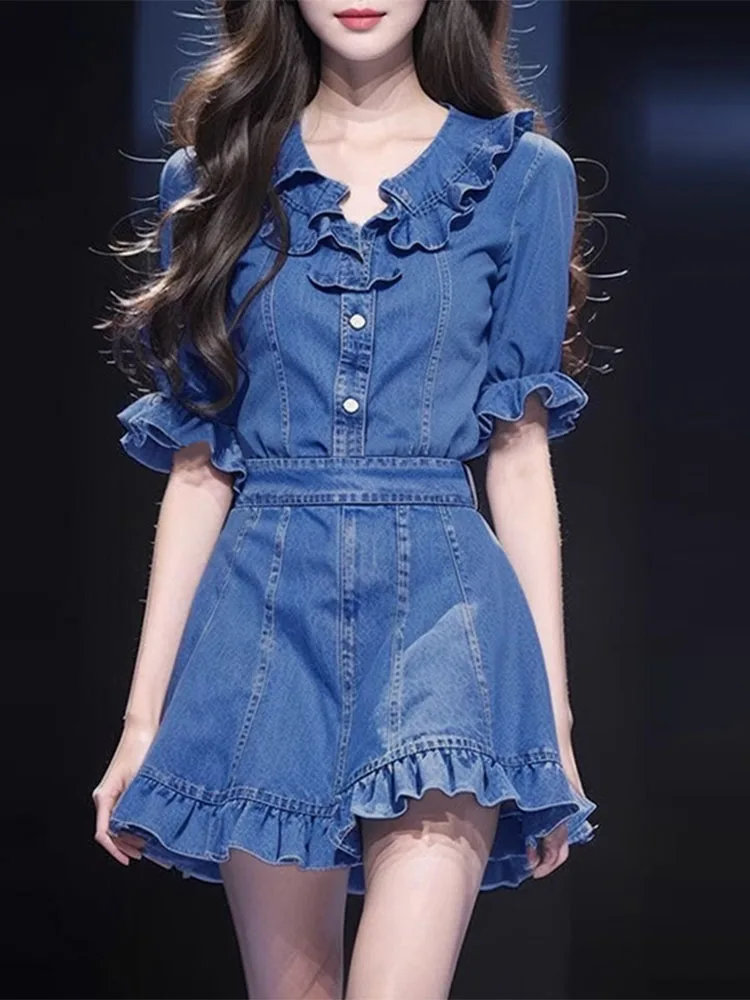 Elegant Ruffled Hem Denim Mini Dress VONDA 2024 Women Summer Sundress Short Robe Casual V-neck Ruffled Short Sleeve Vestidos
Elegant Ruffled Hem Denim Mini Dress VONDA 2024 Women Summer Sundress Short Robe Casual V-neck Ruffled Short Sleeve Vestidos