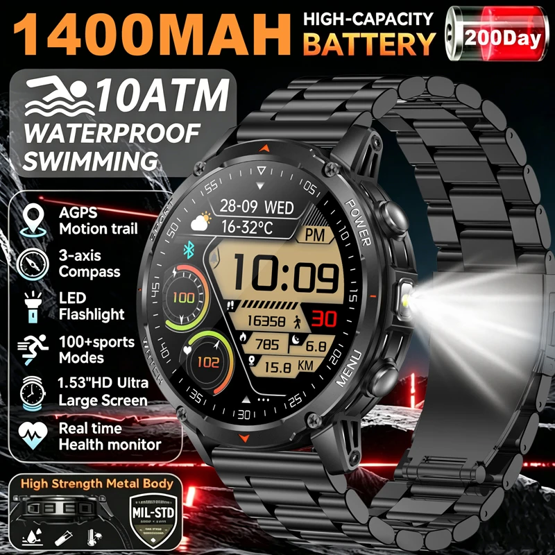 2026 1400mAh Battery Smart Watch 10ATM Waterproof Flashlight Heart Rate Bluetooth call GPS Sports tracker SOS Smartwatch Men
2026 1400mAh Battery Smart Watch 10ATM Waterproof Flashlight Heart Rate Bluetooth call GPS Sports tracker SOS Smartwatch Men