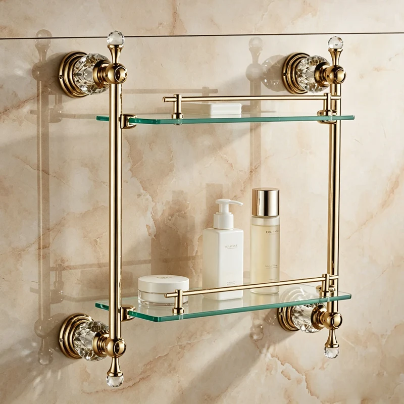 European Style Gold Glass Shelf - Double Bathroom Cosmetic Rack, Towel Rack & Crystal Hardware Pendant
European Style Gold Glass Shelf - Double Bathroom Cosmetic Rack, Towel Rack & Crystal Hardware Pendant