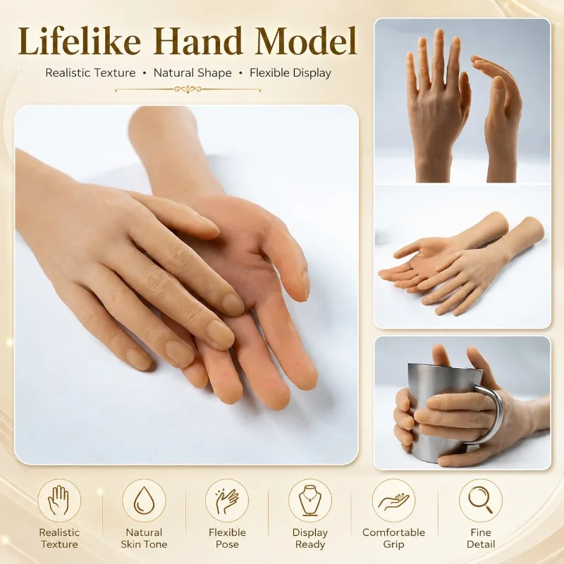 Detailed Finger Contours Ultra Realistic Tpe Silicone Hand Model Nail Practice Hand Model for Nail Art Practice Jewelry Display
Detailed Finger Contours Ultra Realistic Tpe Silicone Hand Model Nail Practice Hand Model for Nail Art Practice Jewelry Display