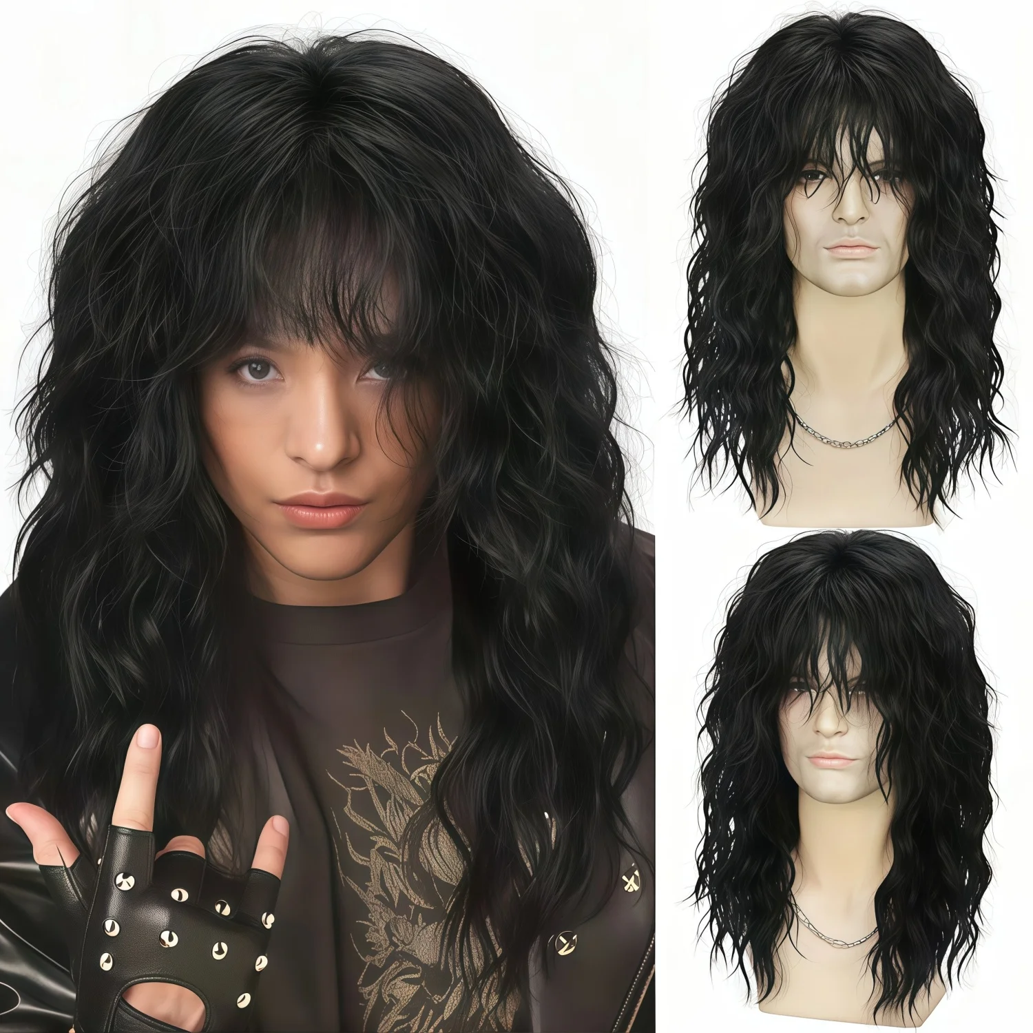 70s/80s Vintage Curly Synthetic Wig with Bangs Black Long Style Suitable for Men Hippie Style, 80s Party, Cosplay, Anime Styling
70s/80s Vintage Curly Synthetic Wig with Bangs Black Long Style Suitable for Men Hippie Style, 80s Party, Cosplay, Anime Styling