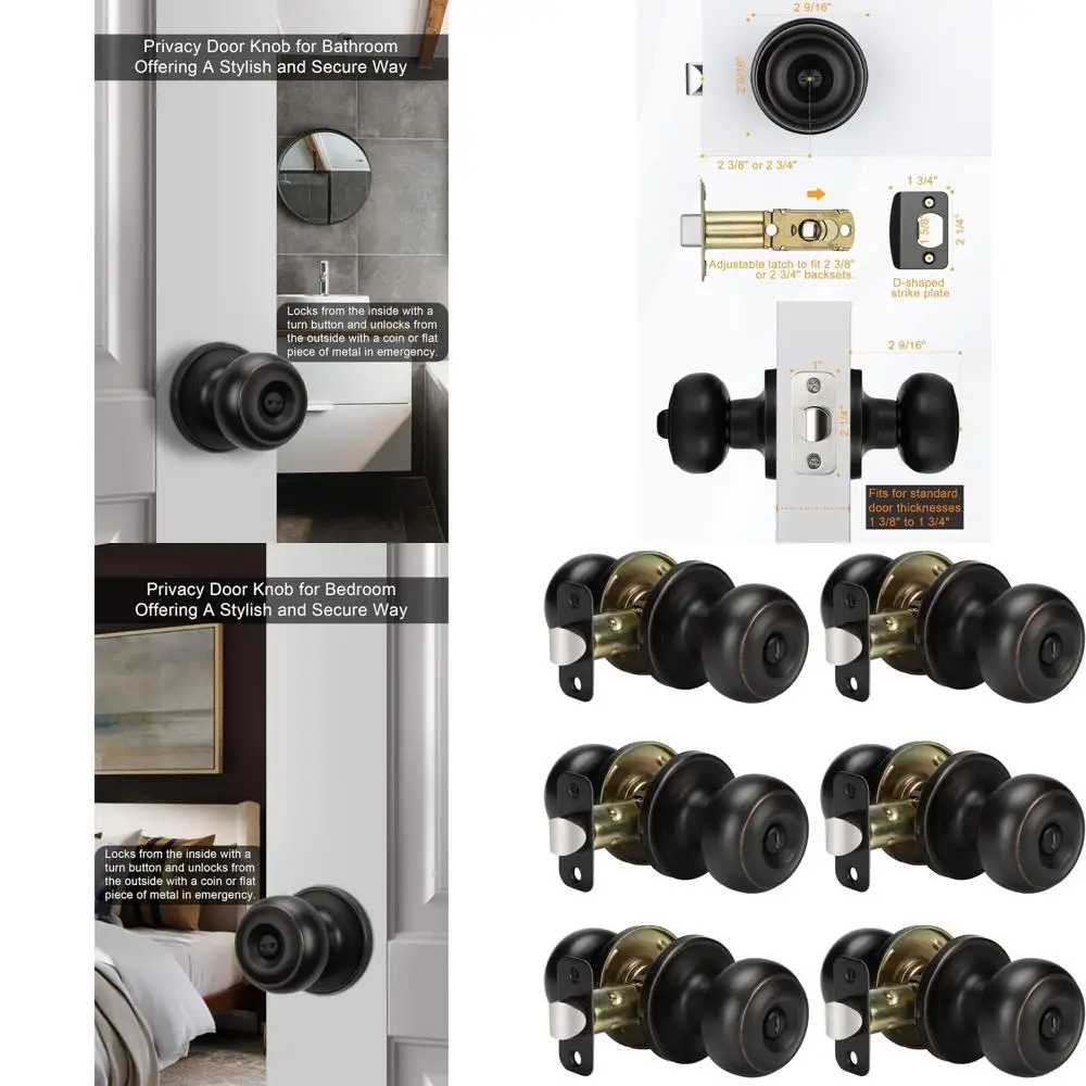 Oil-Rubbed Bronze Door Knobs for Interior and Bedroom, 6-Pack Privacy Set
Oil-Rubbed Bronze Door Knobs for Interior and Bedroom, 6-Pack Privacy Set